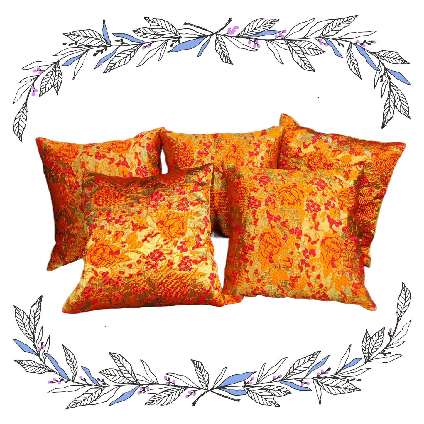 Designer Zari Flower Broket Sofa Cushion Cover