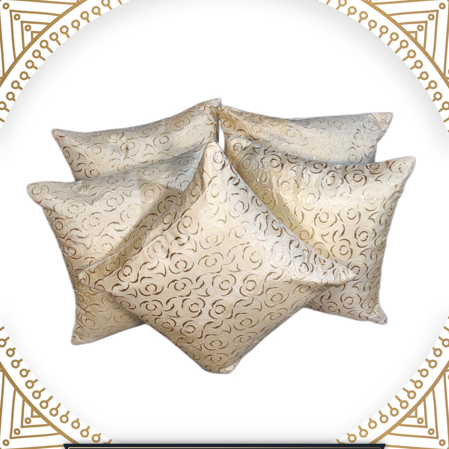 Designer Golden Zari Flower Broket Beautiful Cushion Cover