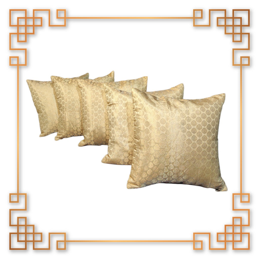 Golden Zari Badam Banarasi Broket Sofa Cushion Cover