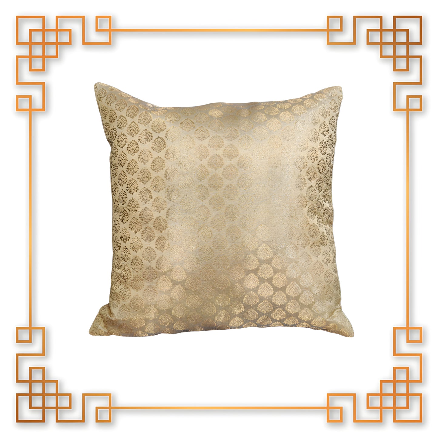 Golden Zari Badam Banarasi Broket Sofa Cushion Cover