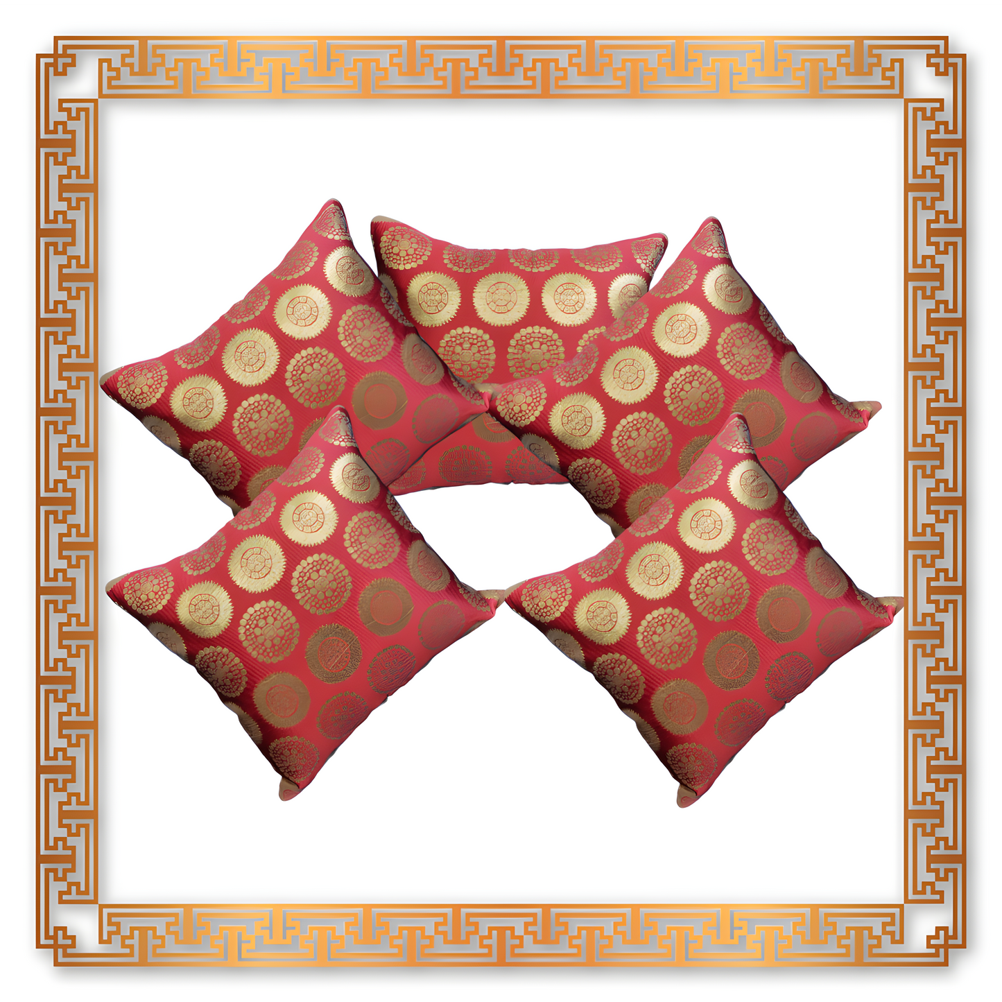 Antique Red and Golden Gola Jaquard Cushion Cover