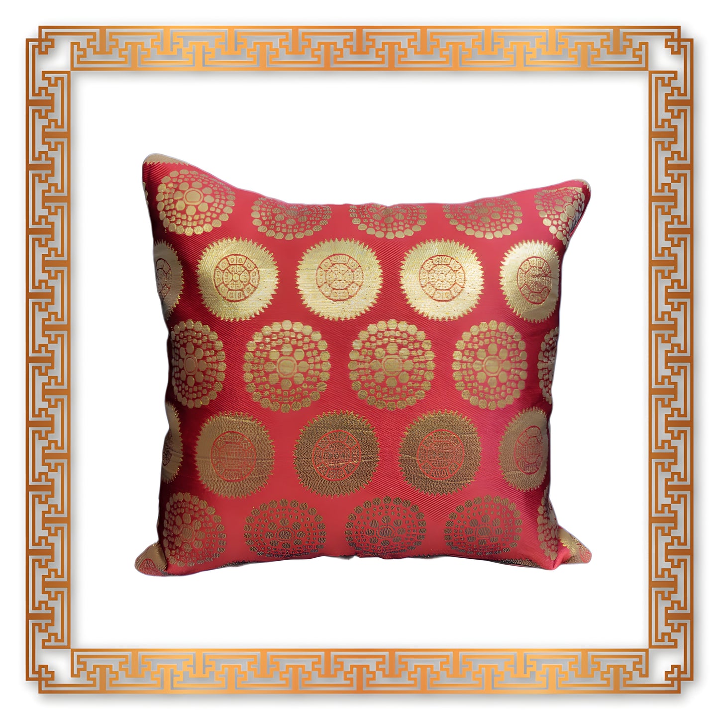 Antique Red and Golden Gola Jaquard Cushion Cover