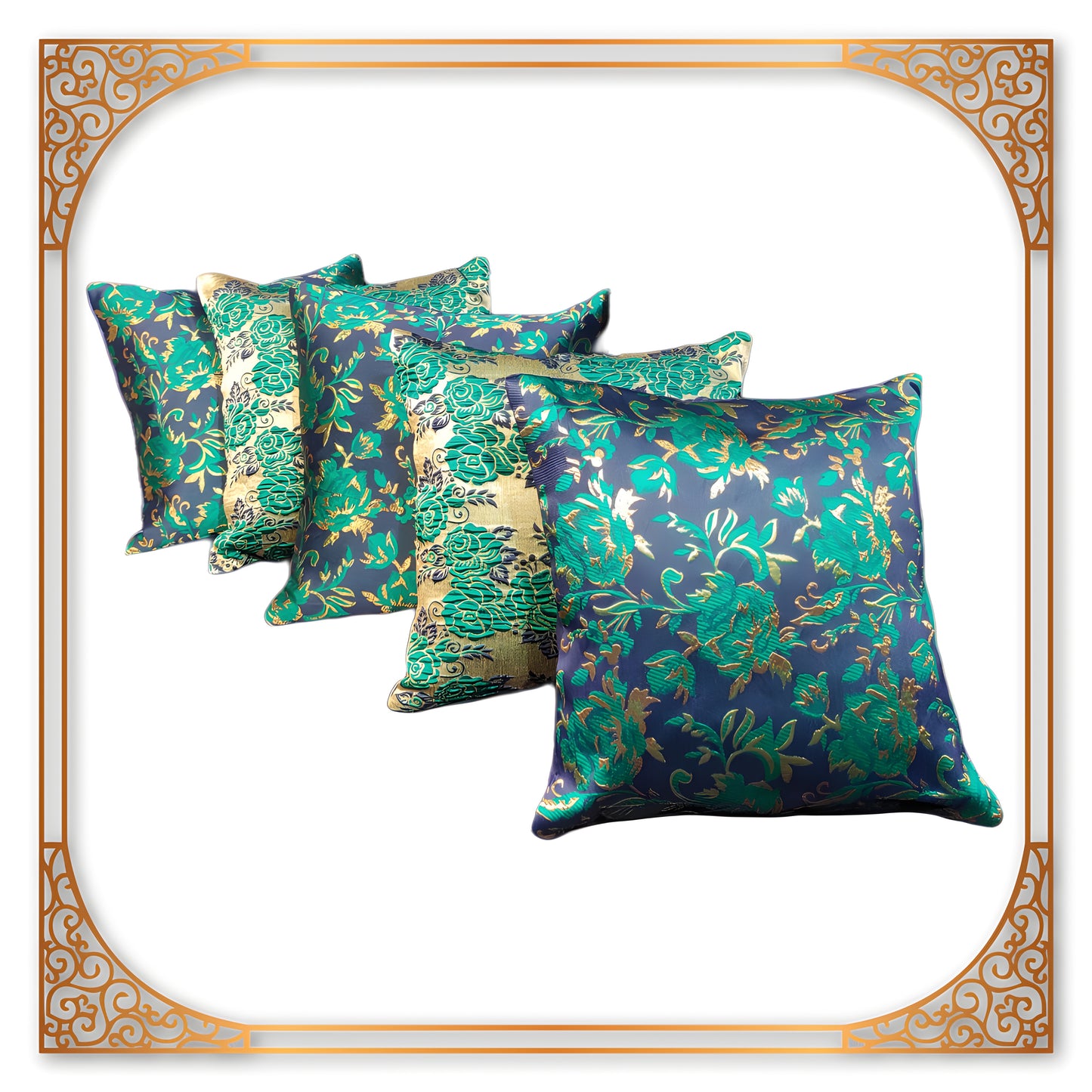 Zari Flower Multi Color Premium Sofa Cushion Cover
