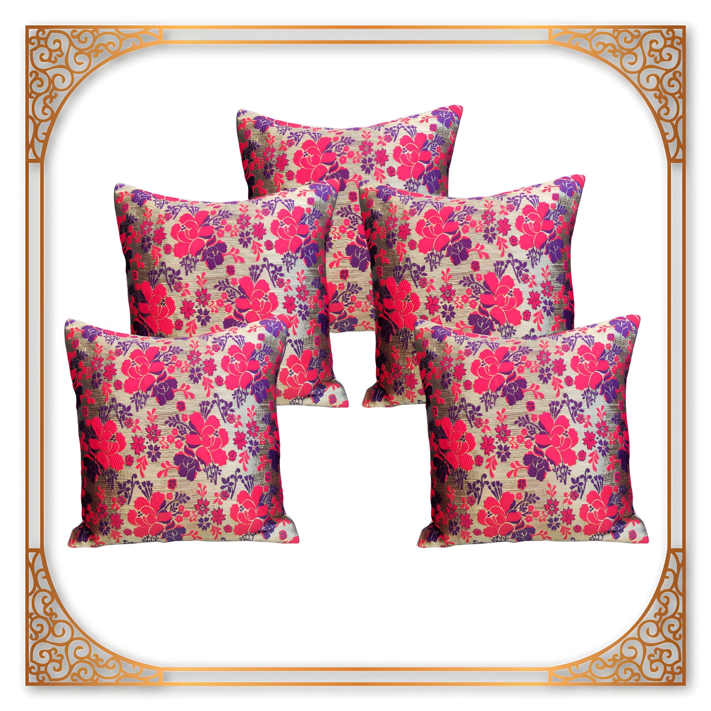 Beautiful Zari Flower Broket Multi Color Sofa Cushion Cover