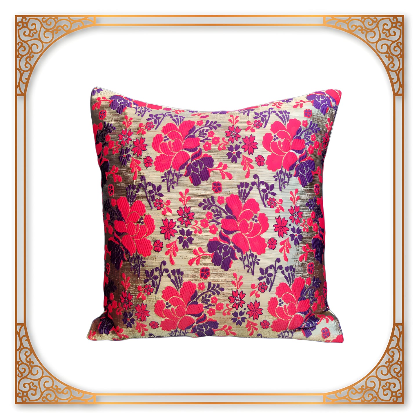 Beautiful Zari Flower Broket Multi Color Sofa Cushion Cover