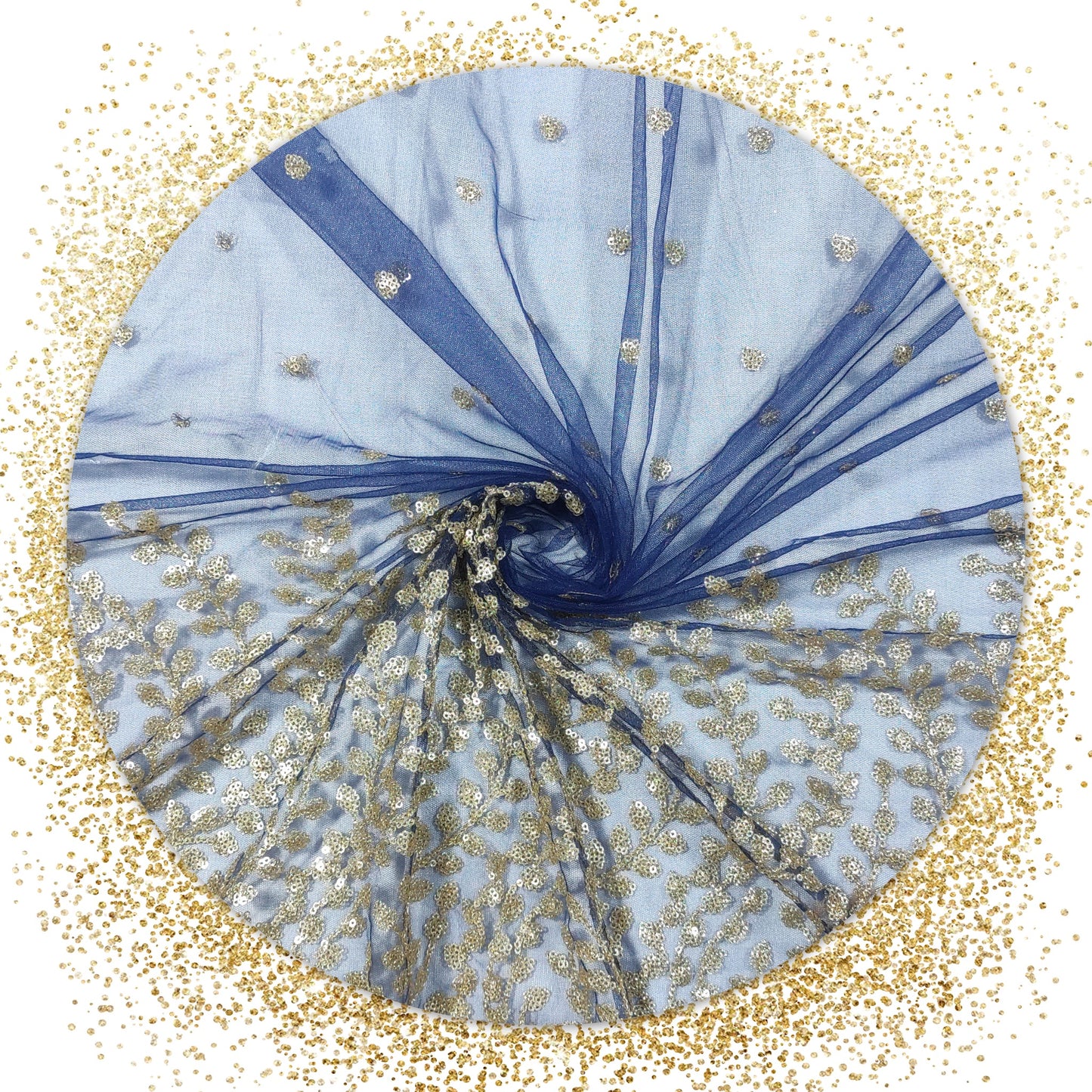 High Quality Daman Sequence Embroidery Work On Soft Net (PRICE FOR 10 MTR)