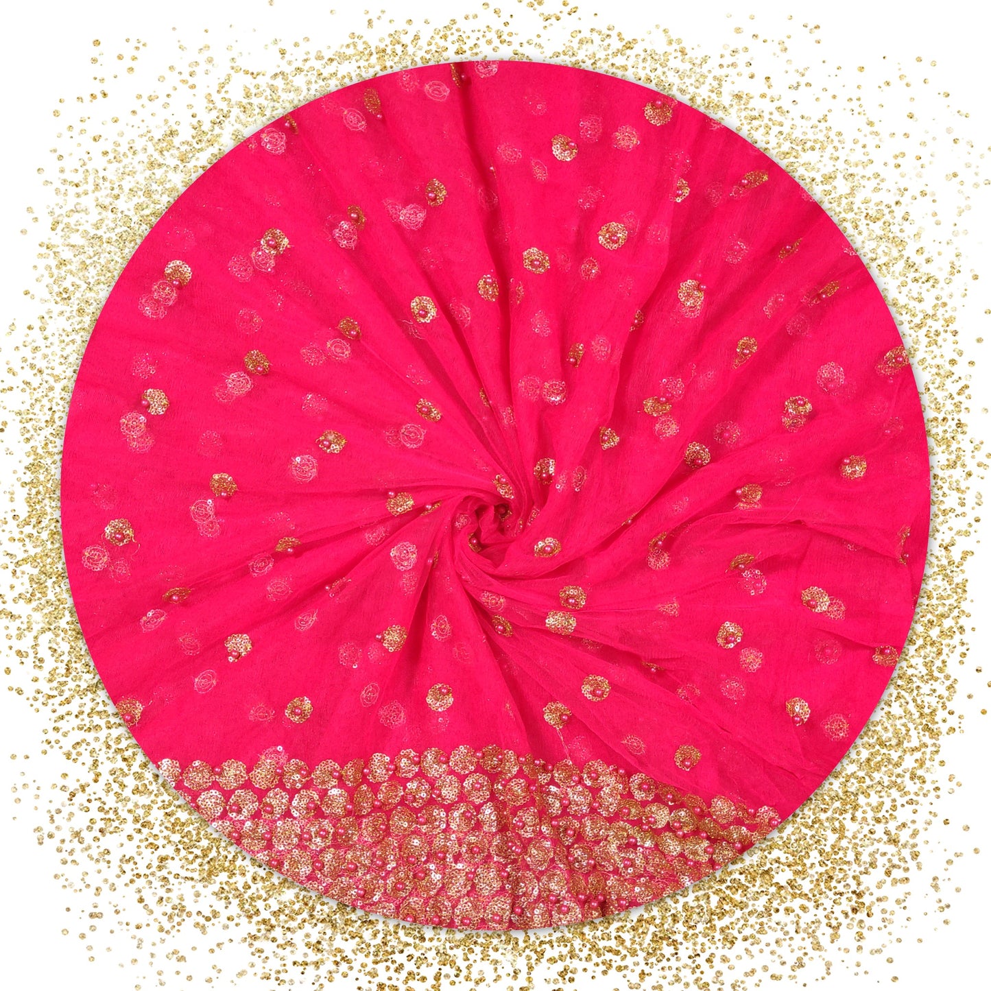 Premium Daman Sequence Embroidery Work With Moti On Net (PRICE FOR 10 MTR)