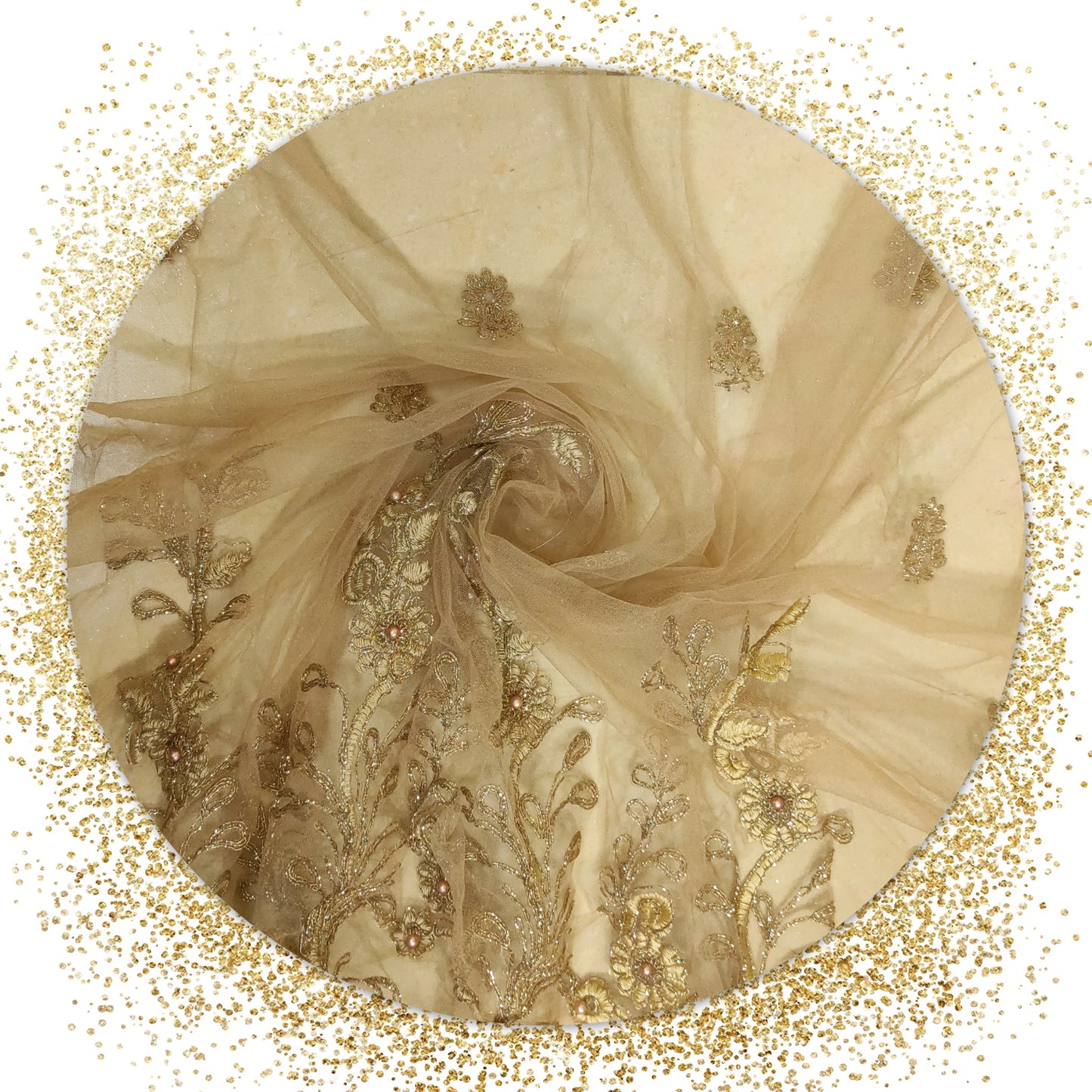 Lovely Glitter Coding Work On Net With Matching Pearls (prices for 6 MTR)
