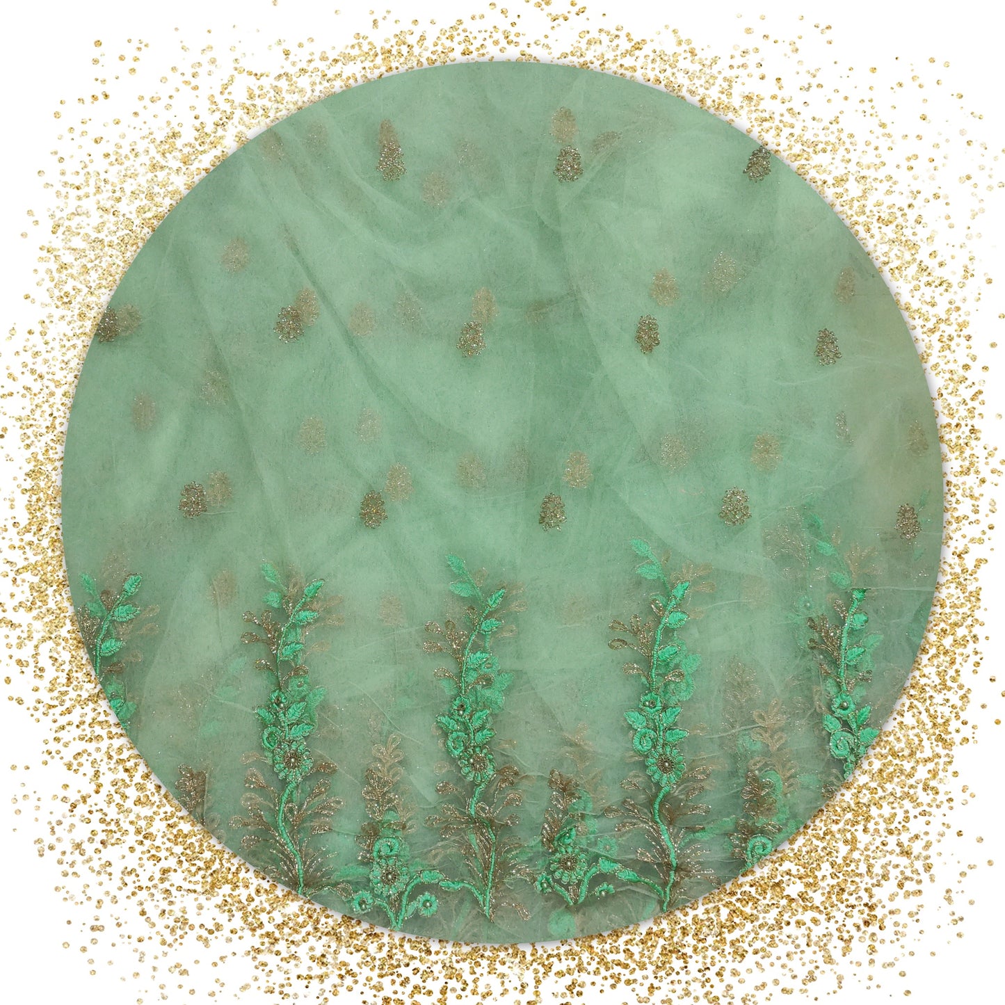 Party Special Glitter Coding Work On Net With Matching Pearls (prices for 6 MTR)