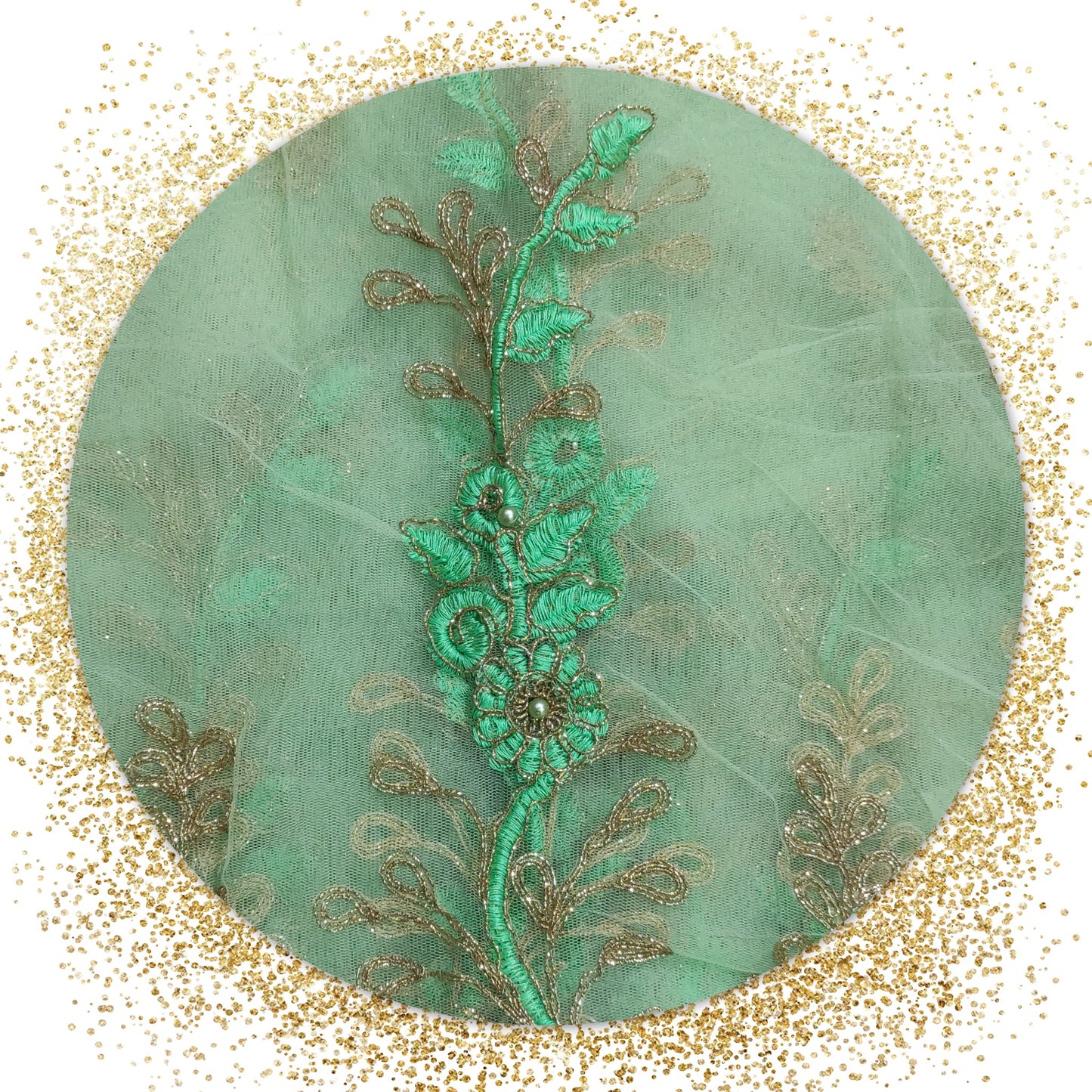 Party Special Glitter Coding Work On Net With Matching Pearls (prices for 6 MTR)