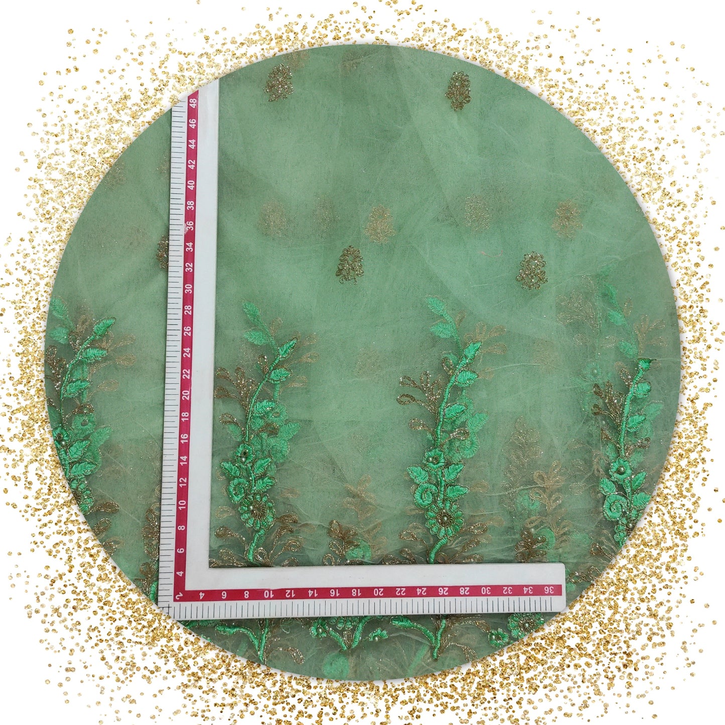 Party Special Glitter Coding Work On Net With Matching Pearls (prices for 6 MTR)