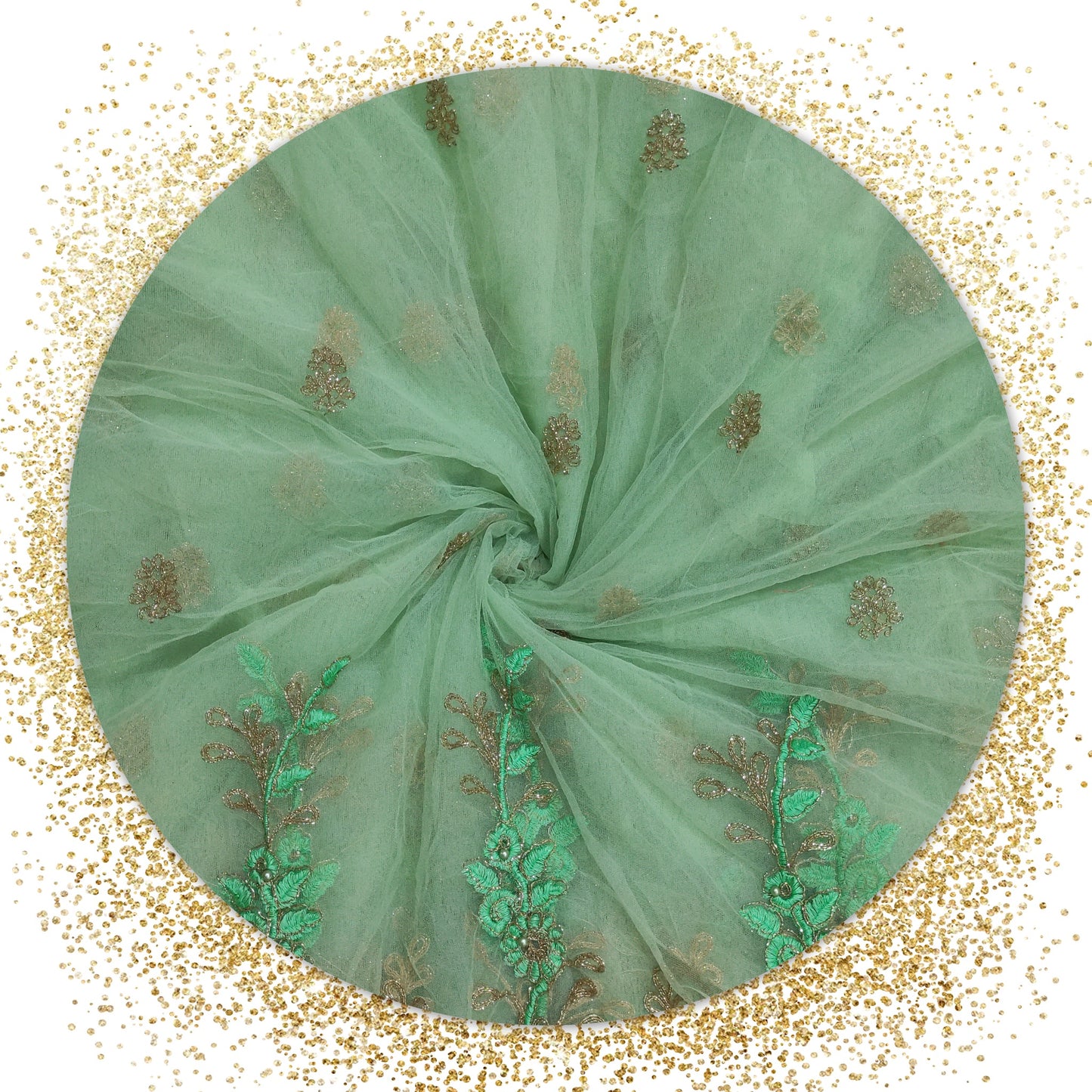 Party Special Glitter Coding Work On Net With Matching Pearls (prices for 6 MTR)
