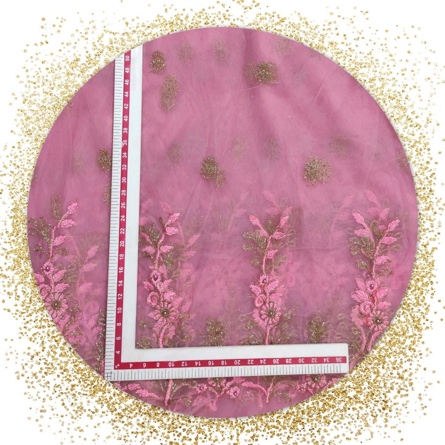 Glitter Coding Work On Net With Matching Pearls (prices for 6 MTR)