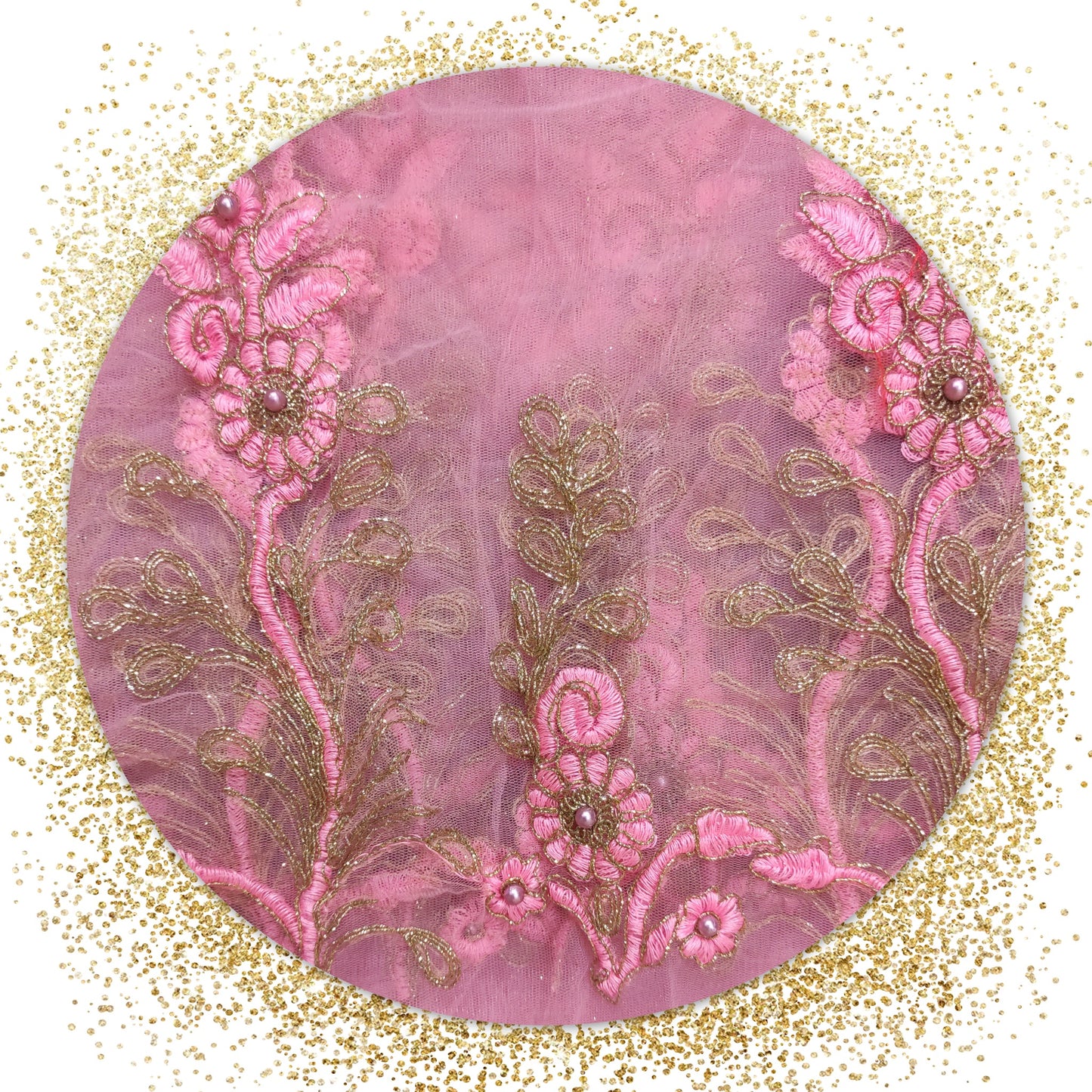 Glitter Coding Work On Net With Matching Pearls (prices for 6 MTR)