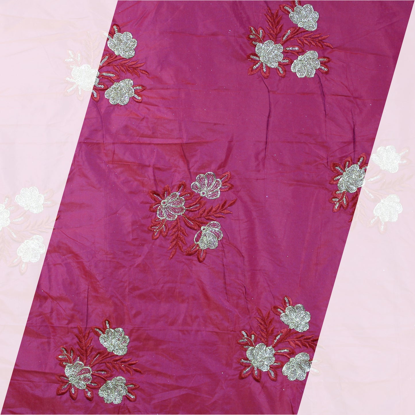 Multi Thread Work Glitter Sequence Embroidery On Tafetta