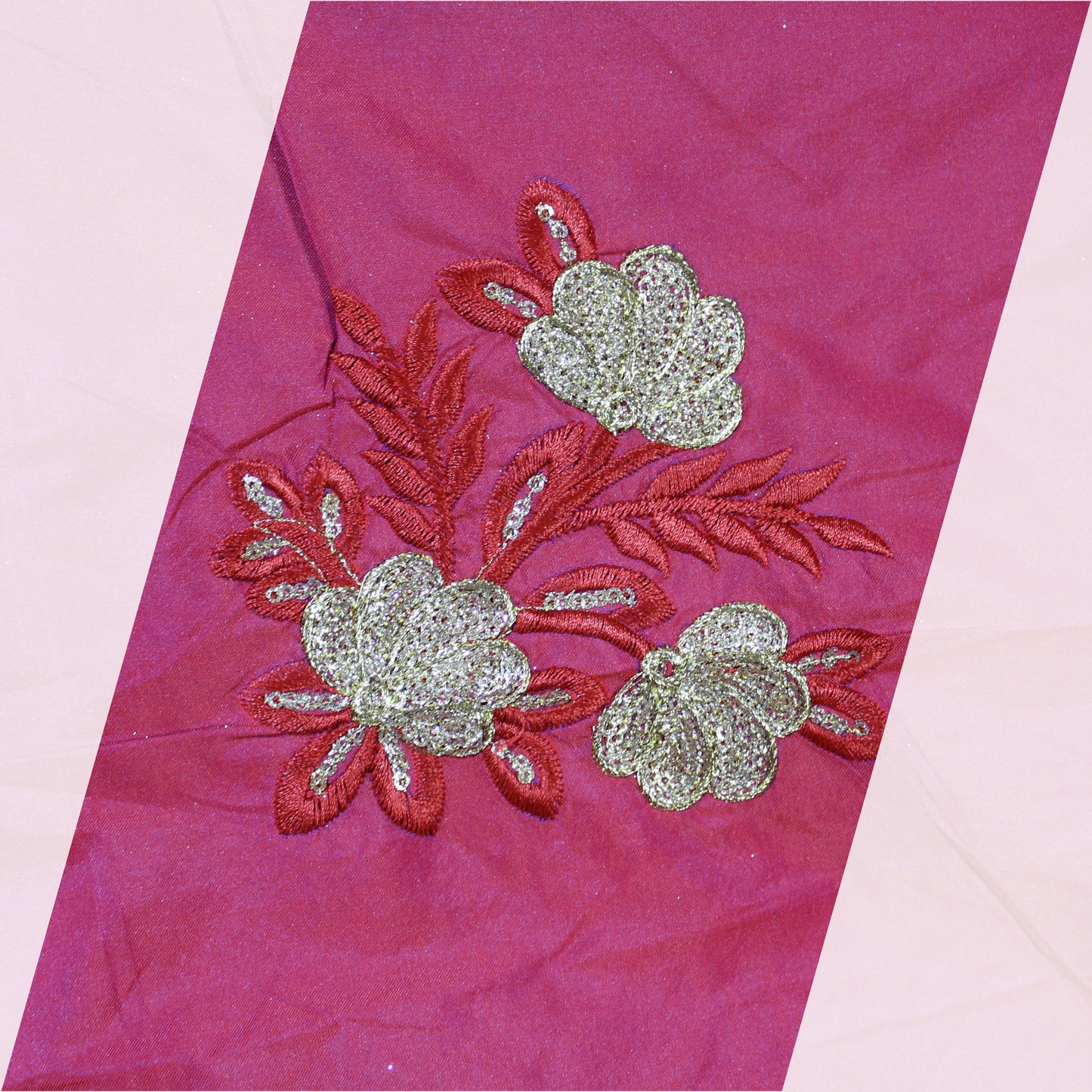 Multi Thread Work Glitter Sequence Embroidery On Tafetta