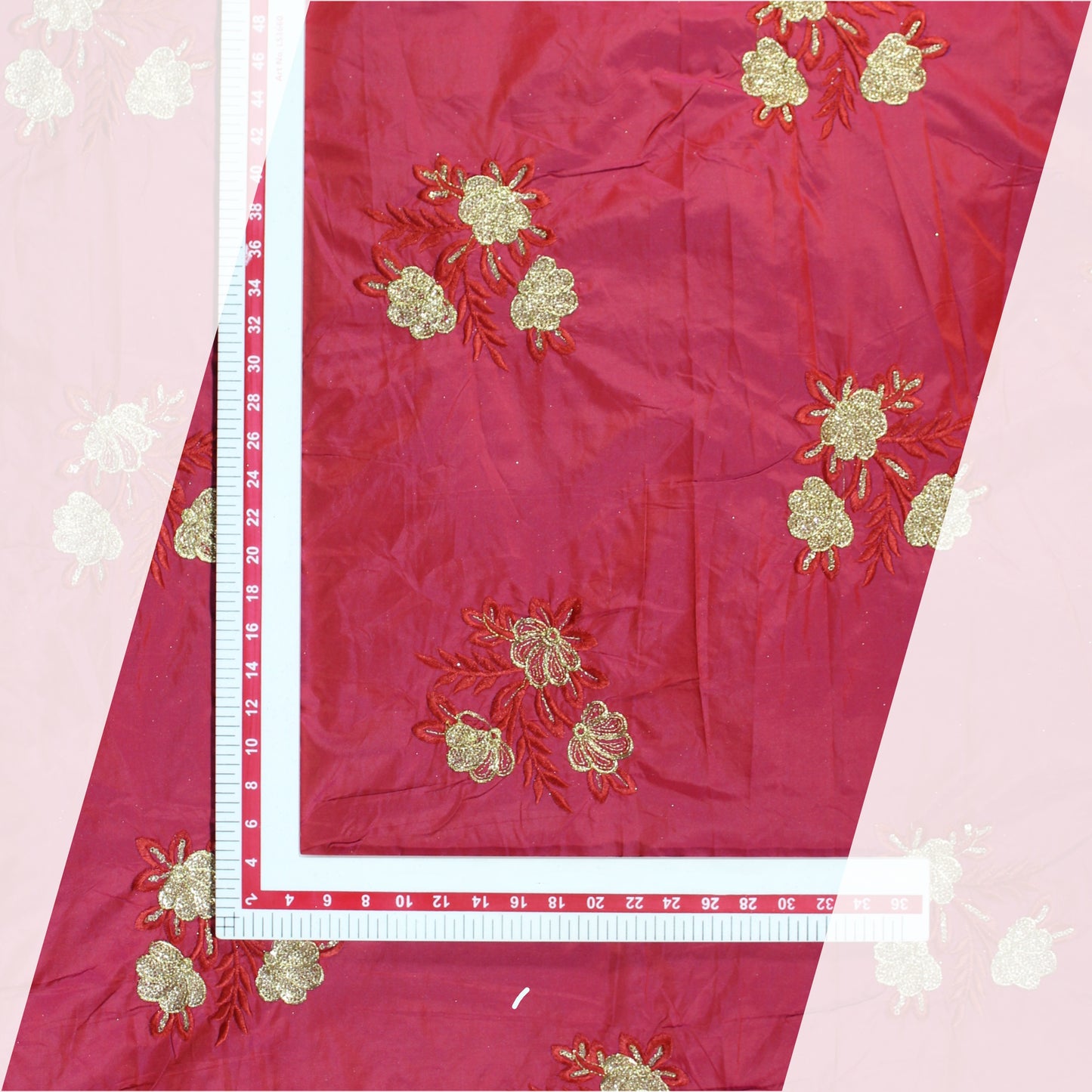 Multi Thread Work Glitter Sequence Embroidery On Tafetta