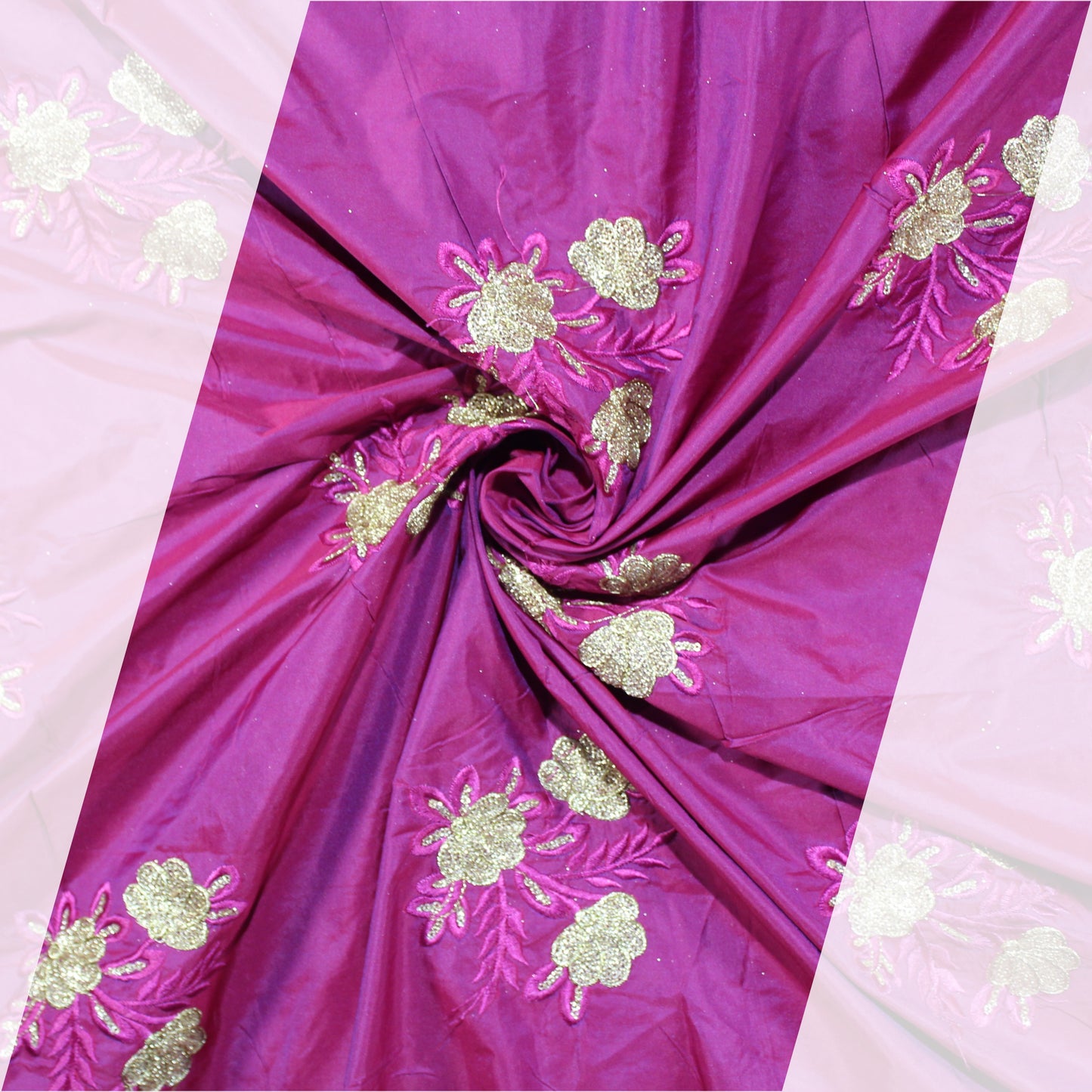 Multi Thread Work Glitter Sequence Embroidery On Tafetta