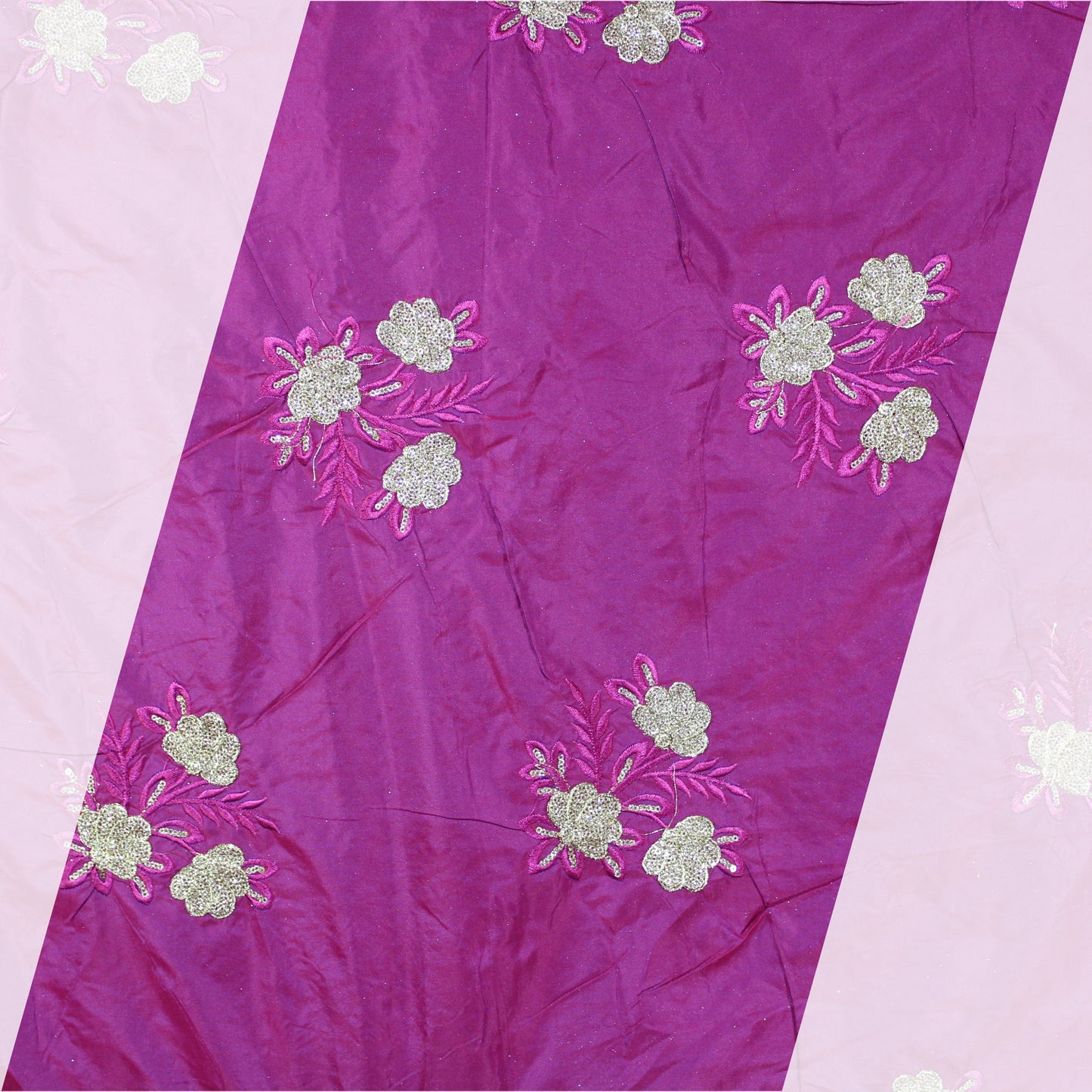 Multi Thread Work Glitter Sequence Embroidery On Tafetta