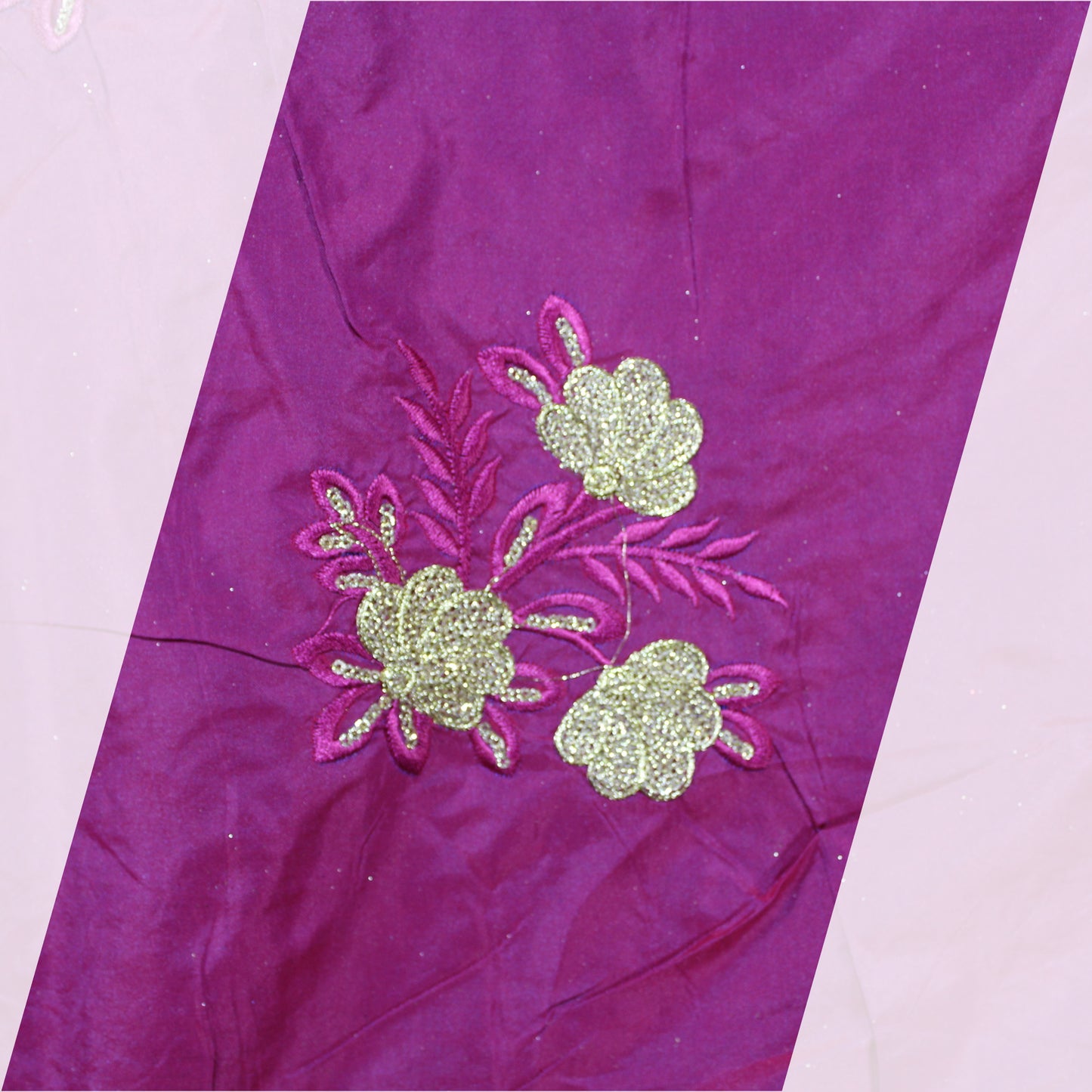 Multi Thread Work Glitter Sequence Embroidery On Tafetta