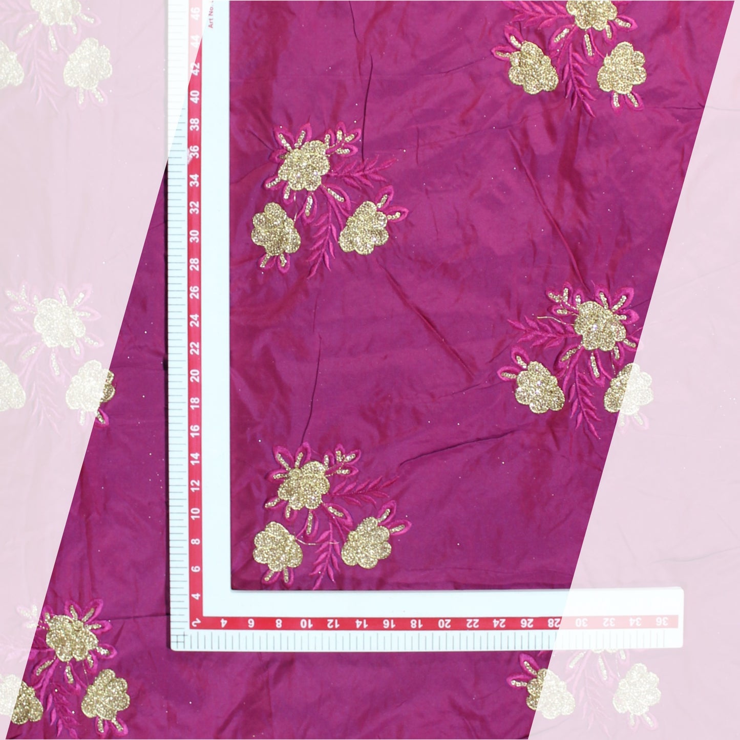 Multi Thread Work Glitter Sequence Embroidery On Tafetta
