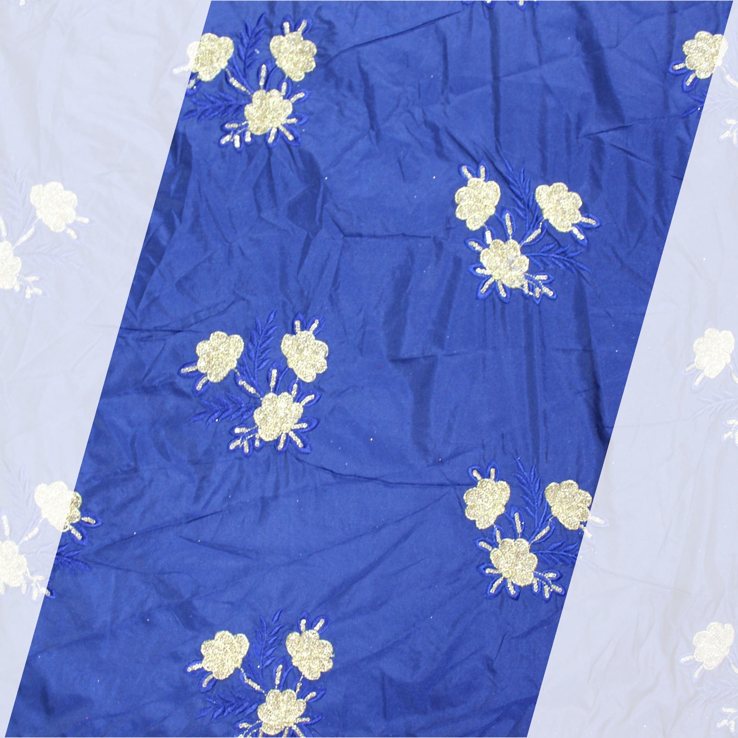 Multi Thread Work Glitter Sequence Embroidery On Tafetta