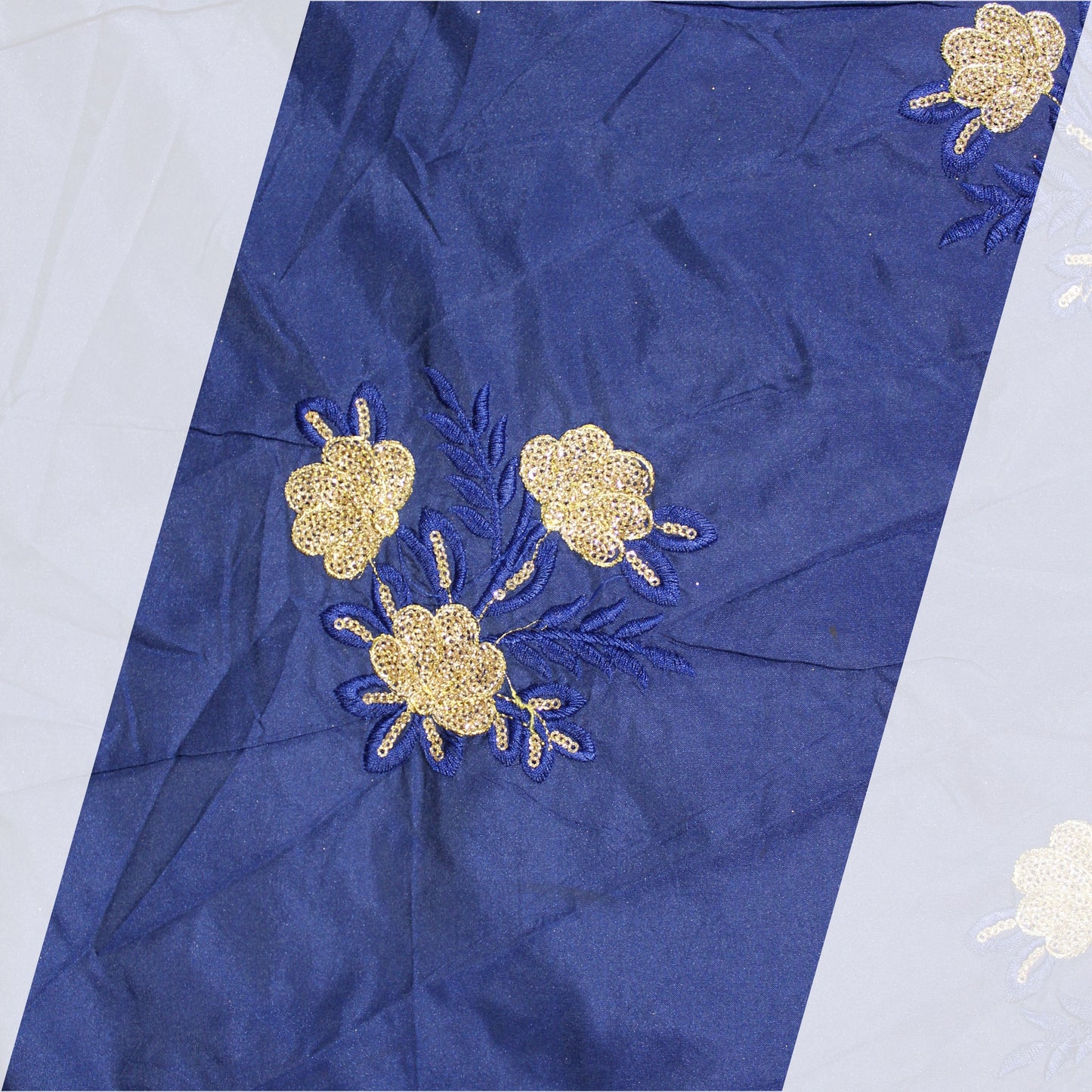 Multi Thread Work Glitter Sequence Embroidery On Tafetta