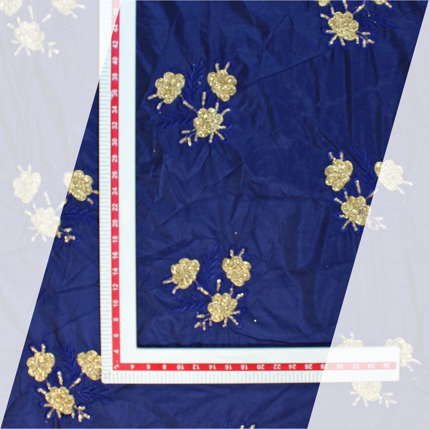 Multi Thread Work Glitter Sequence Embroidery On Tafetta