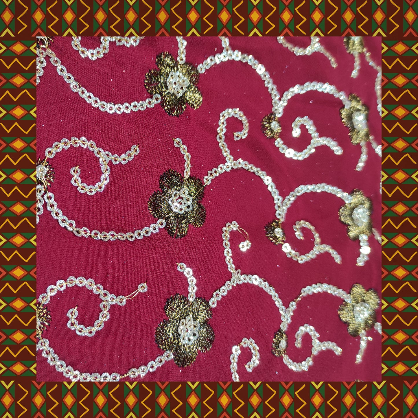 Glitter Sequence Lining Work Embroidery On Georgette