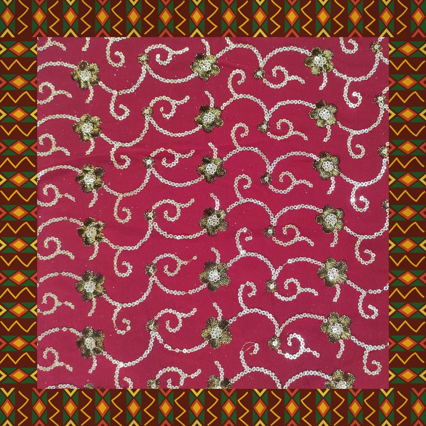 Glitter Sequence Lining Work Embroidery On Georgette