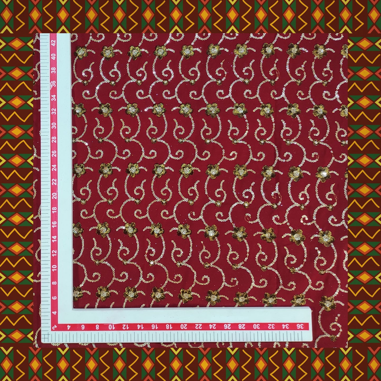 Glitter Sequence Lining Work Embroidery On Georgette