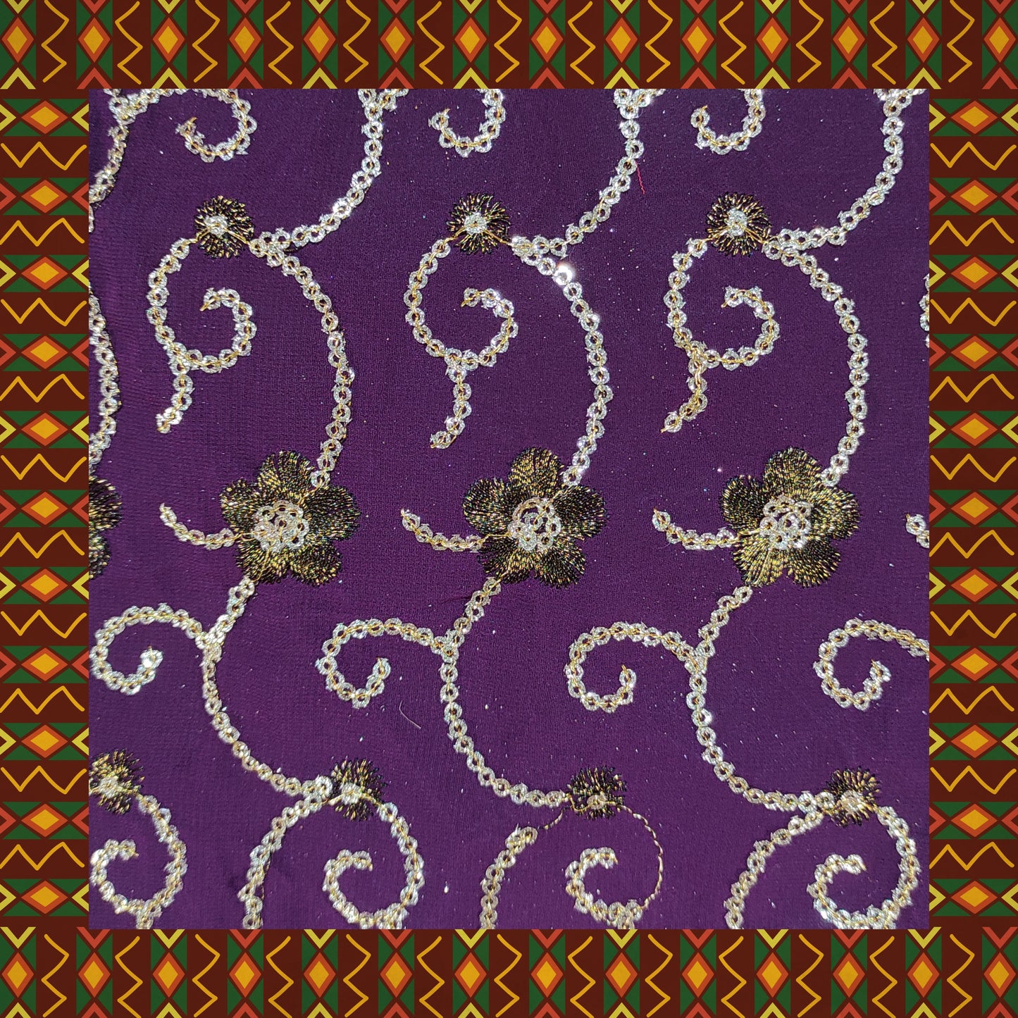 Glitter Sequence Lining Work Embroidery On Georgette