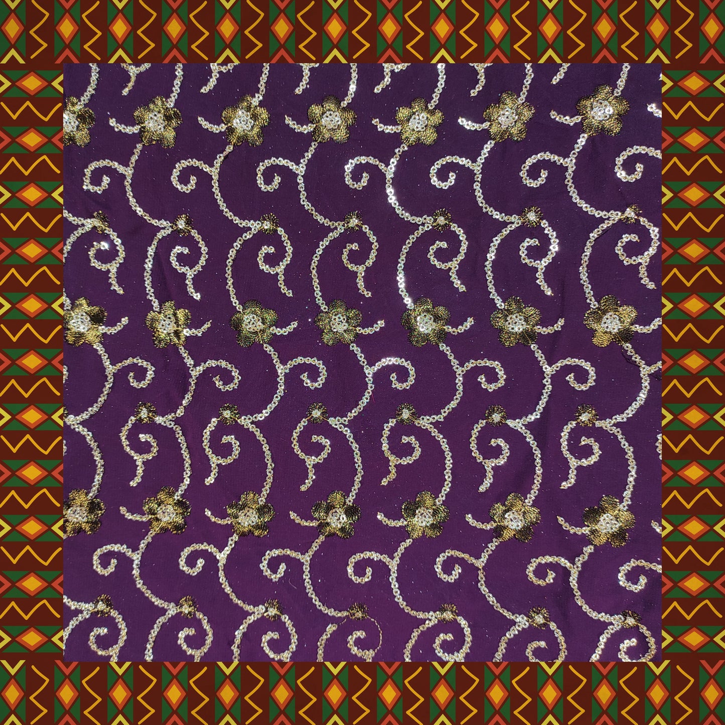 Glitter Sequence Lining Work Embroidery On Georgette