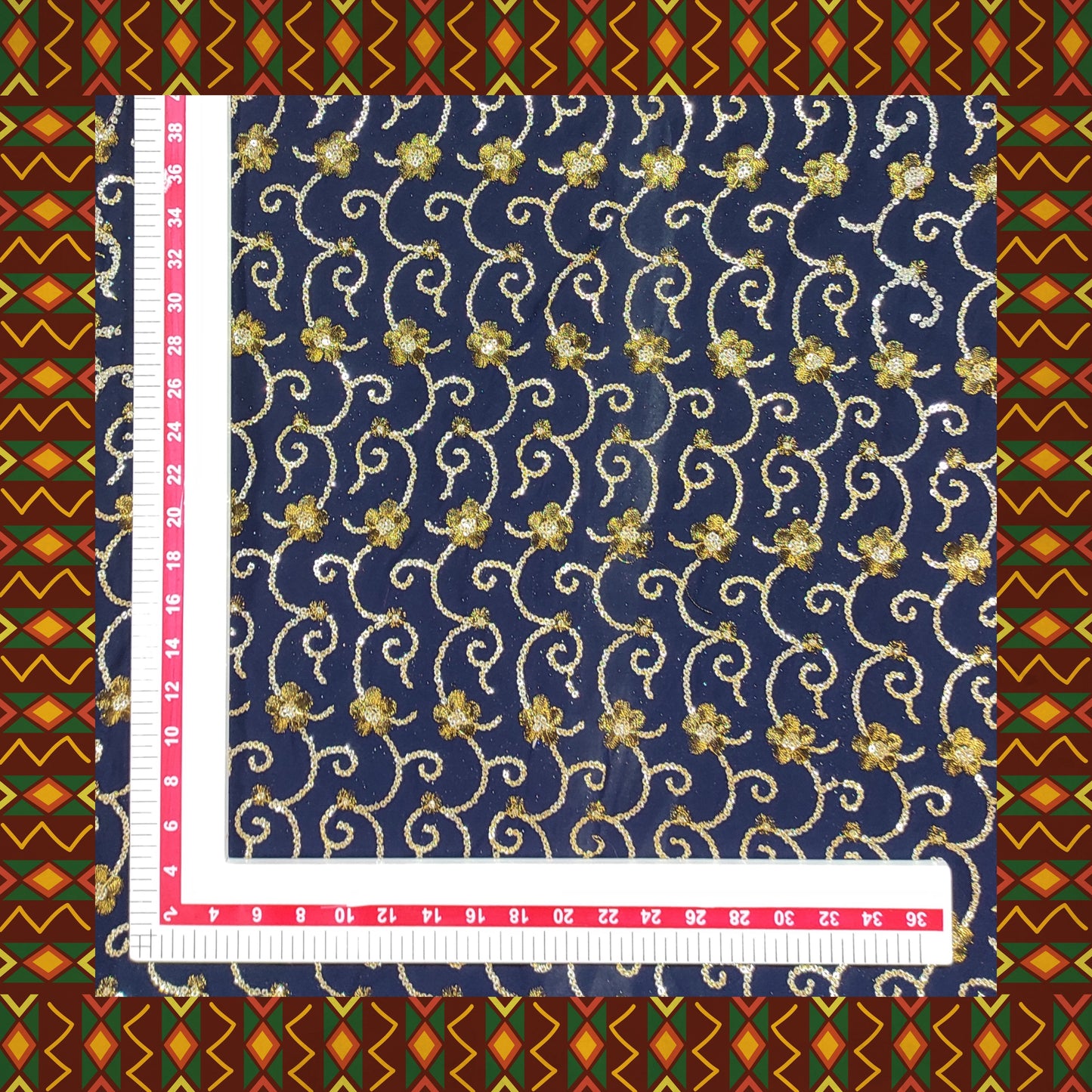 Glitter Sequence Lining Work Embroidery On Georgette