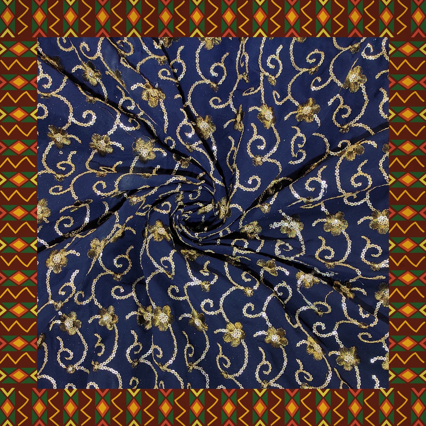 Glitter Sequence Lining Work Embroidery On Georgette