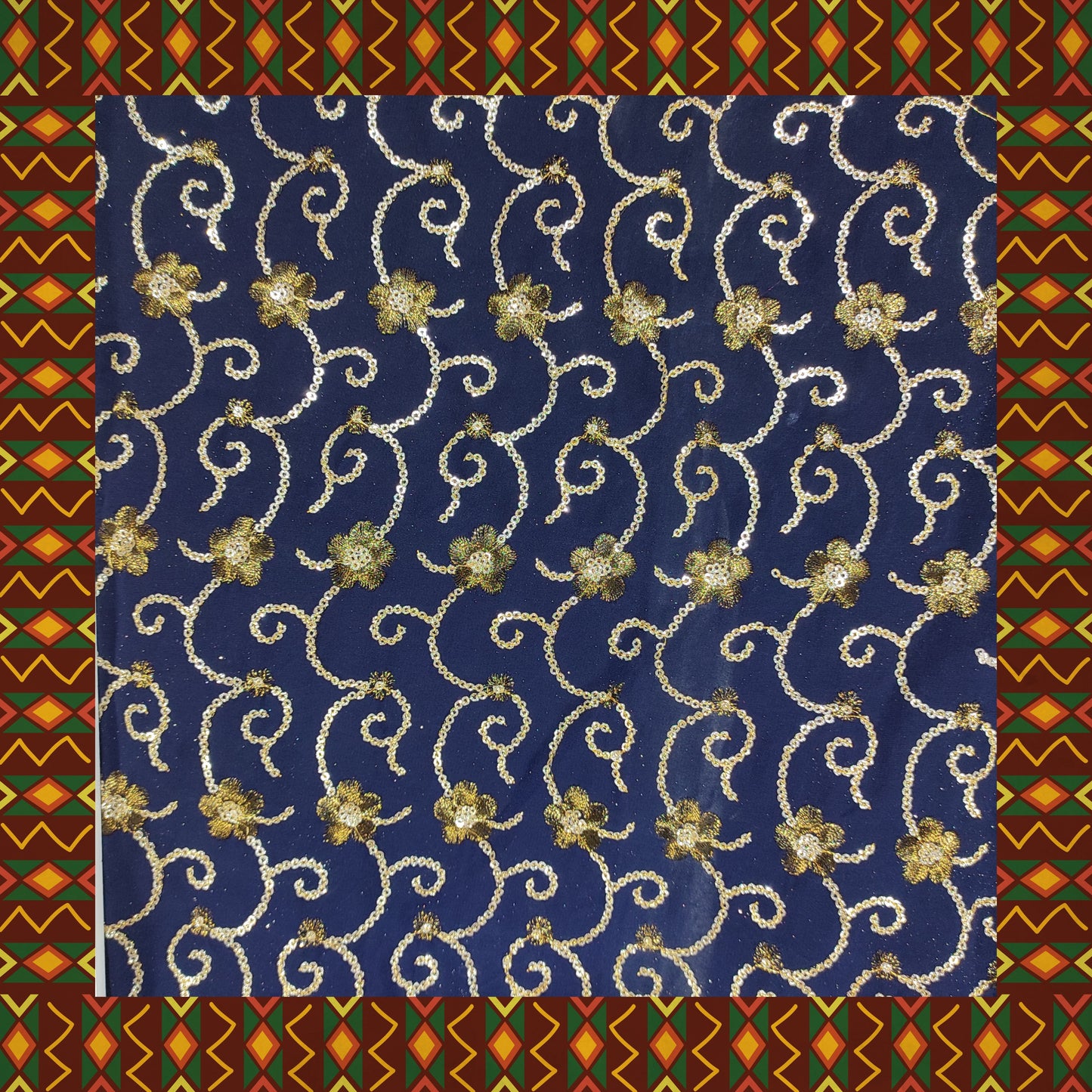 Glitter Sequence Lining Work Embroidery On Georgette