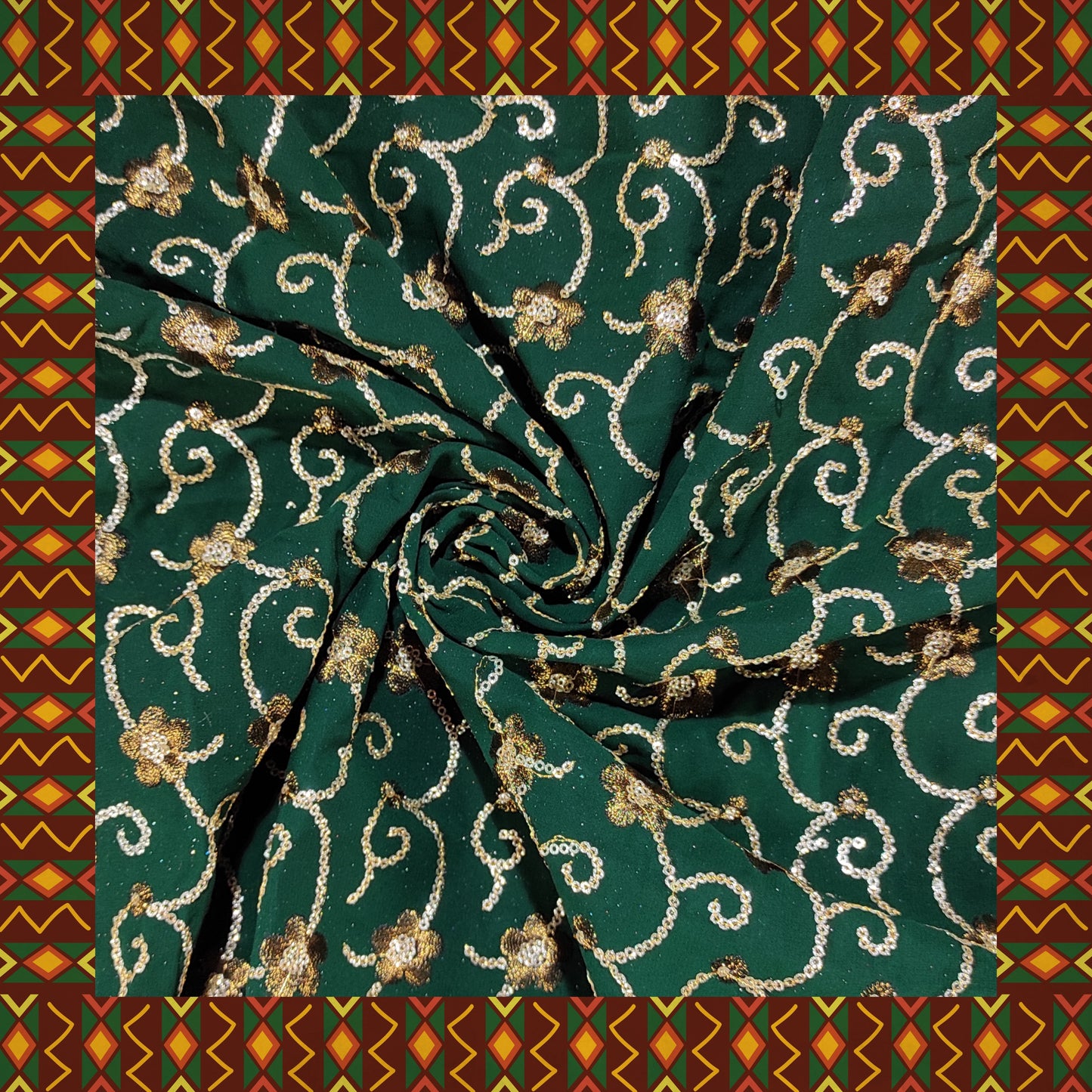 Glitter Sequence Lining Work Embroidery On Georgette