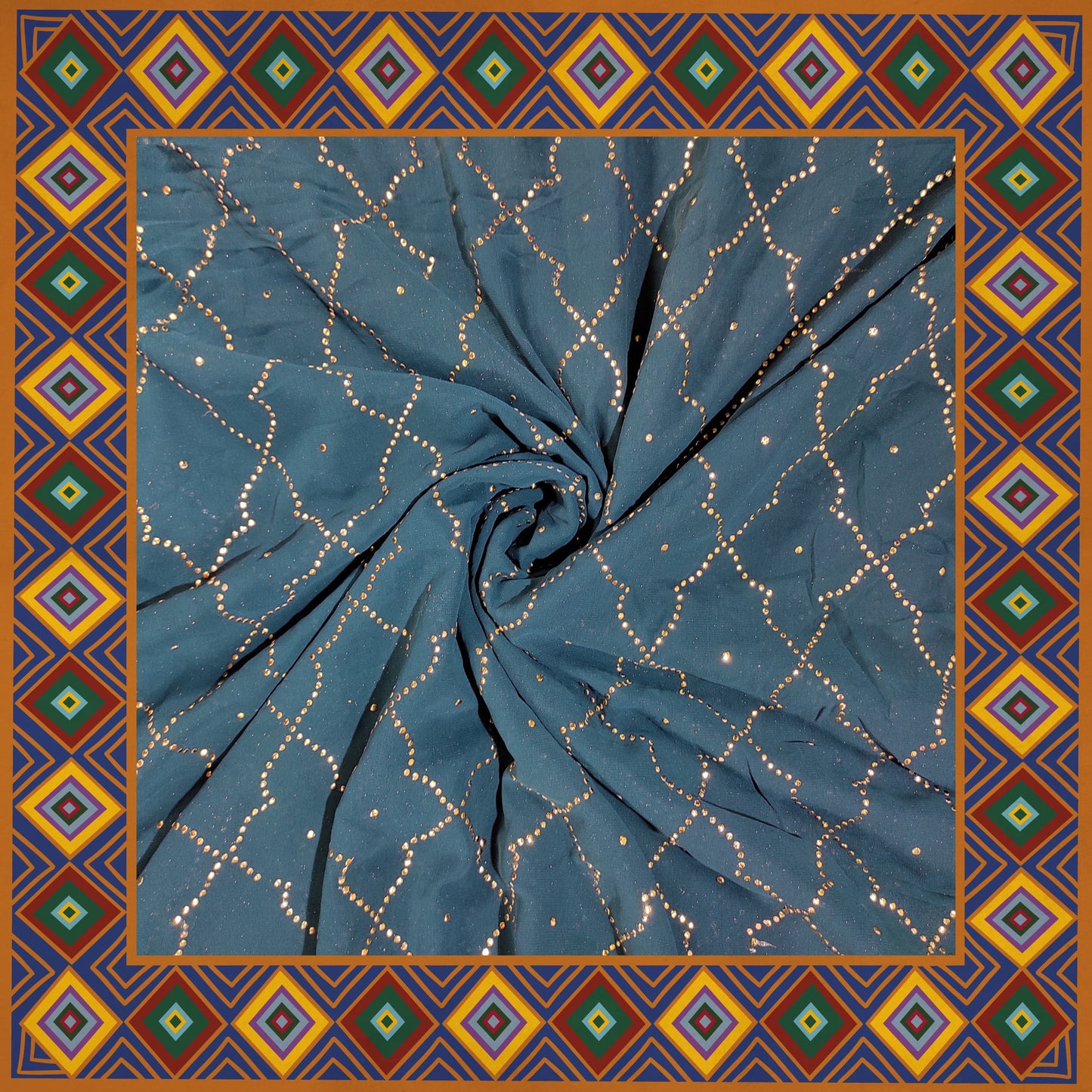Golden Mukesh Work On Georgette Blooming