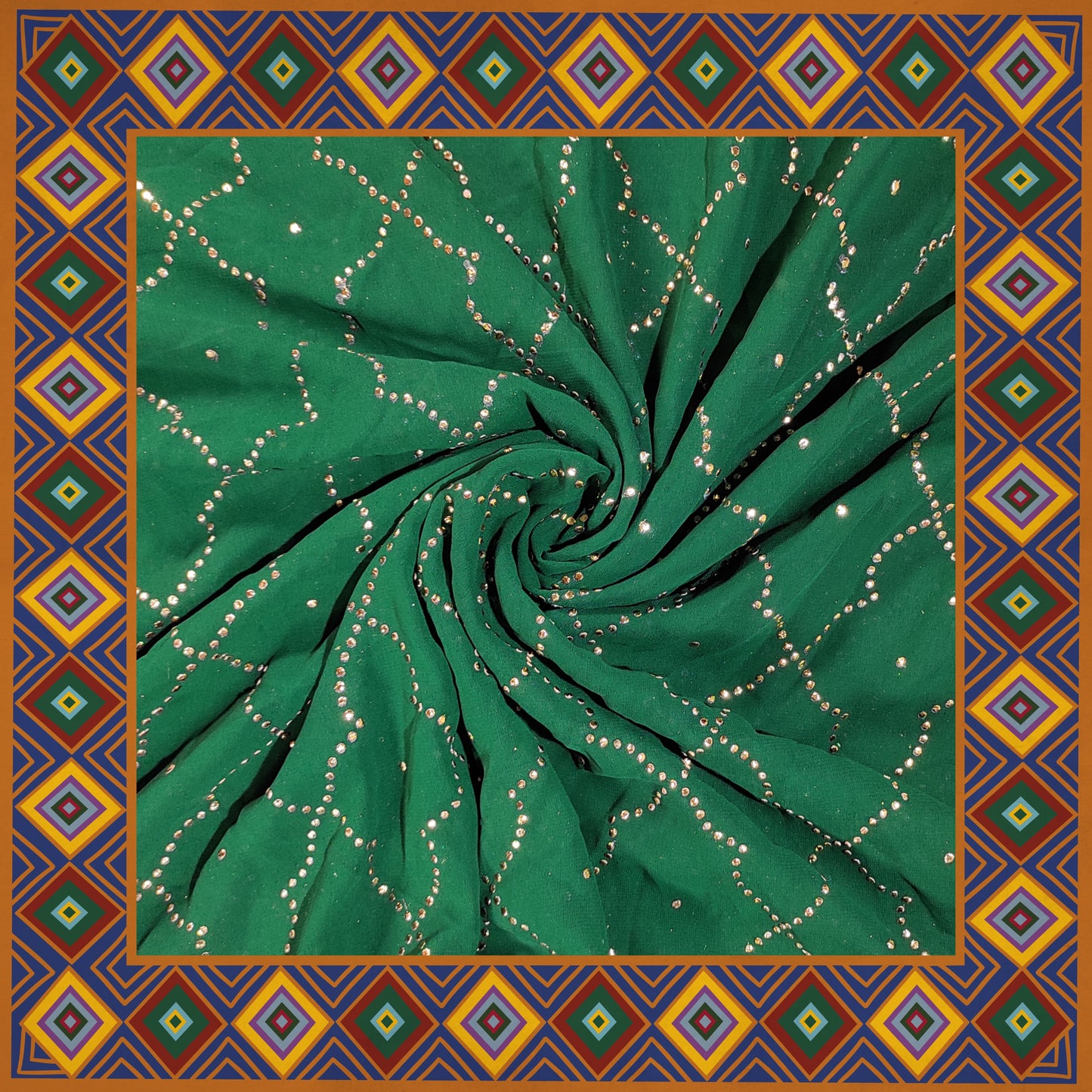 Golden Mukesh Work On Georgette Blooming