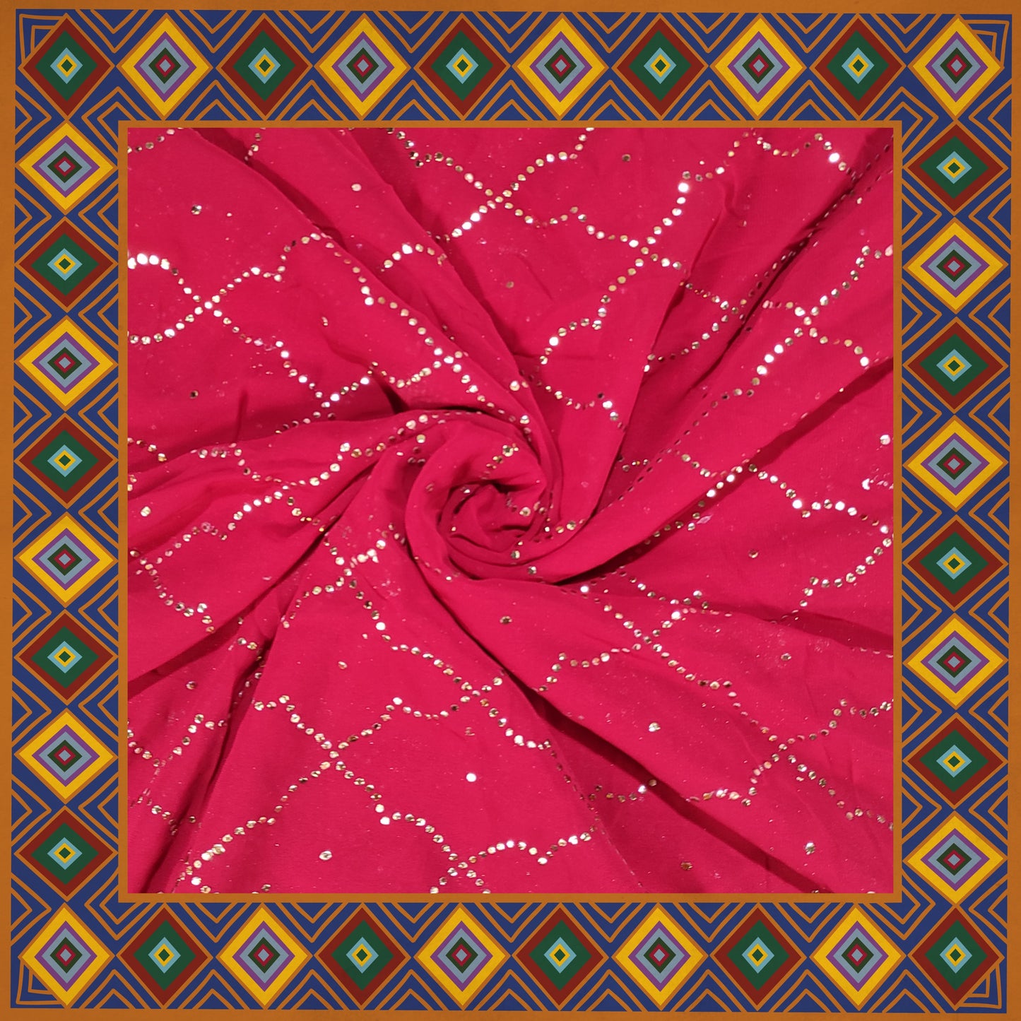 Golden Mukesh Work On Georgette Blooming