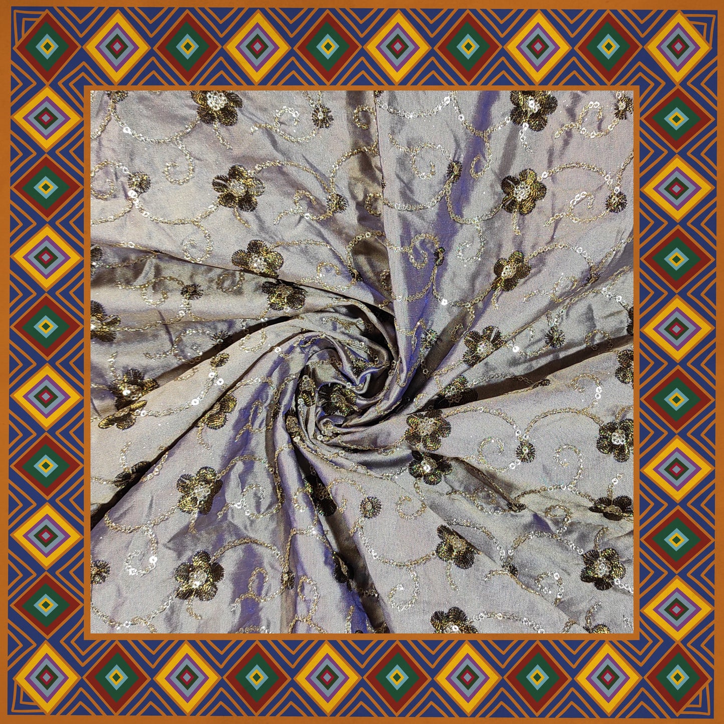 Sequence Glitter Flower Butti With Jari Embroidery