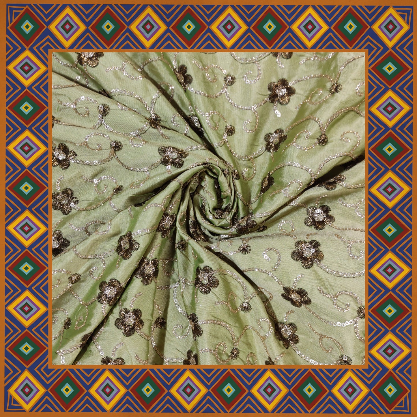 Sequence Glitter Flower Butti With Jari Embroidery