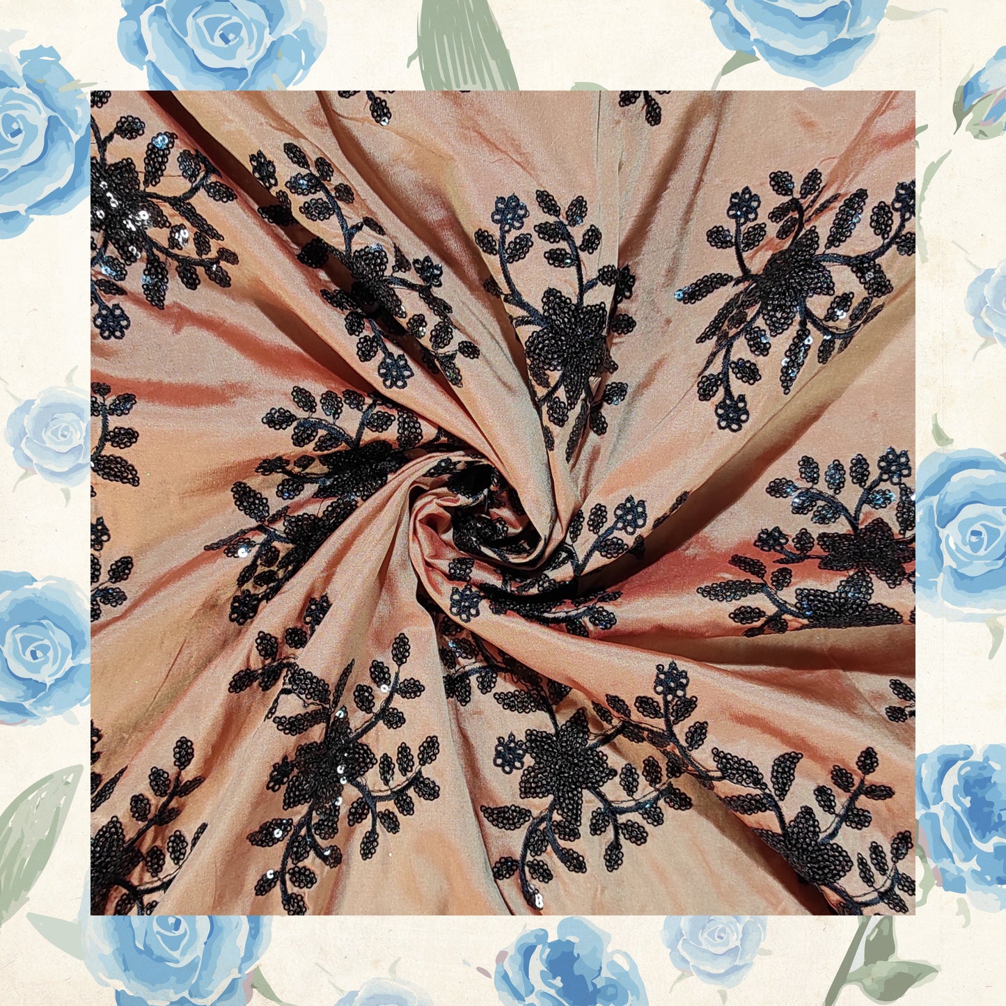 Black Sequence Embroidery On Tafetta