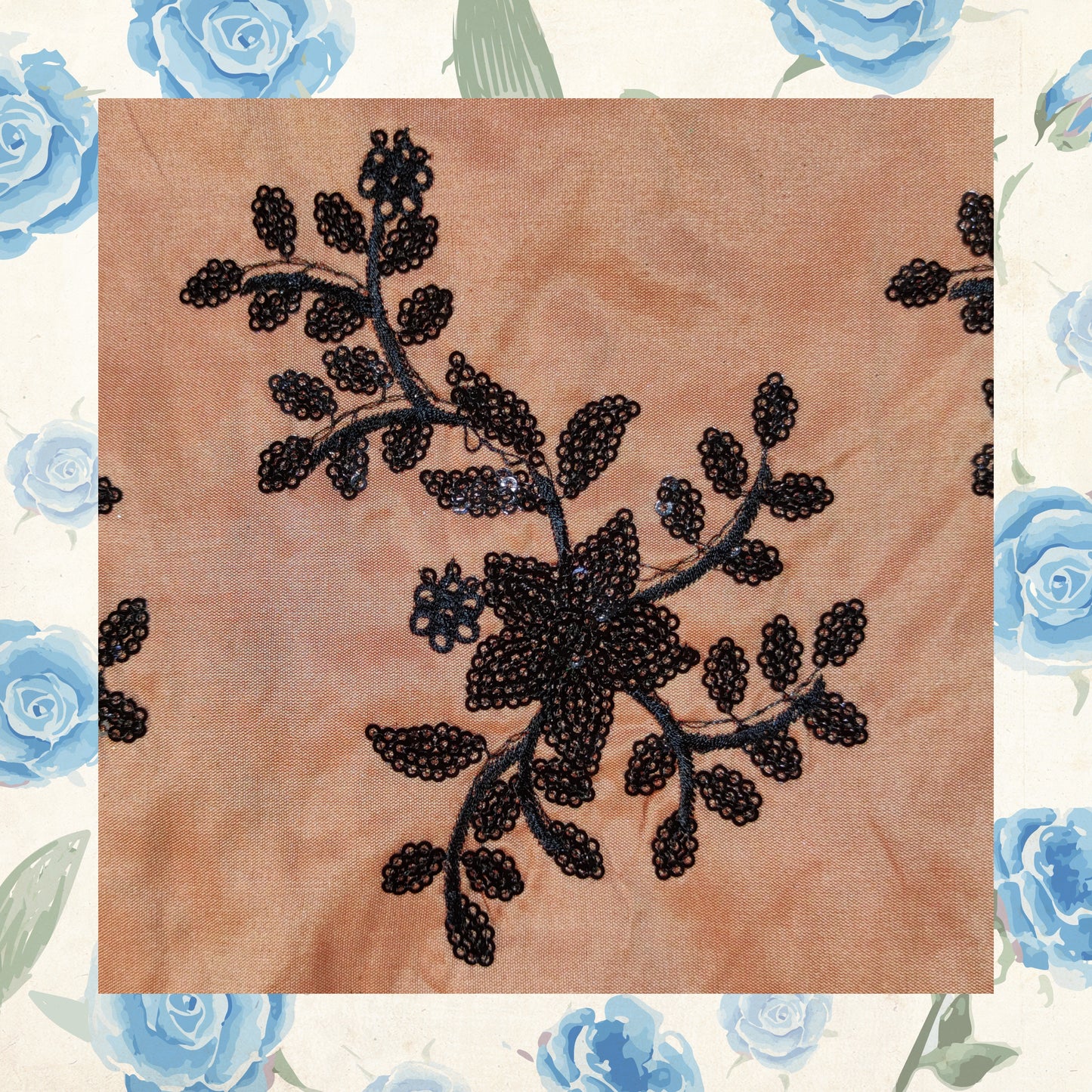 Black Sequence Embroidery On Tafetta