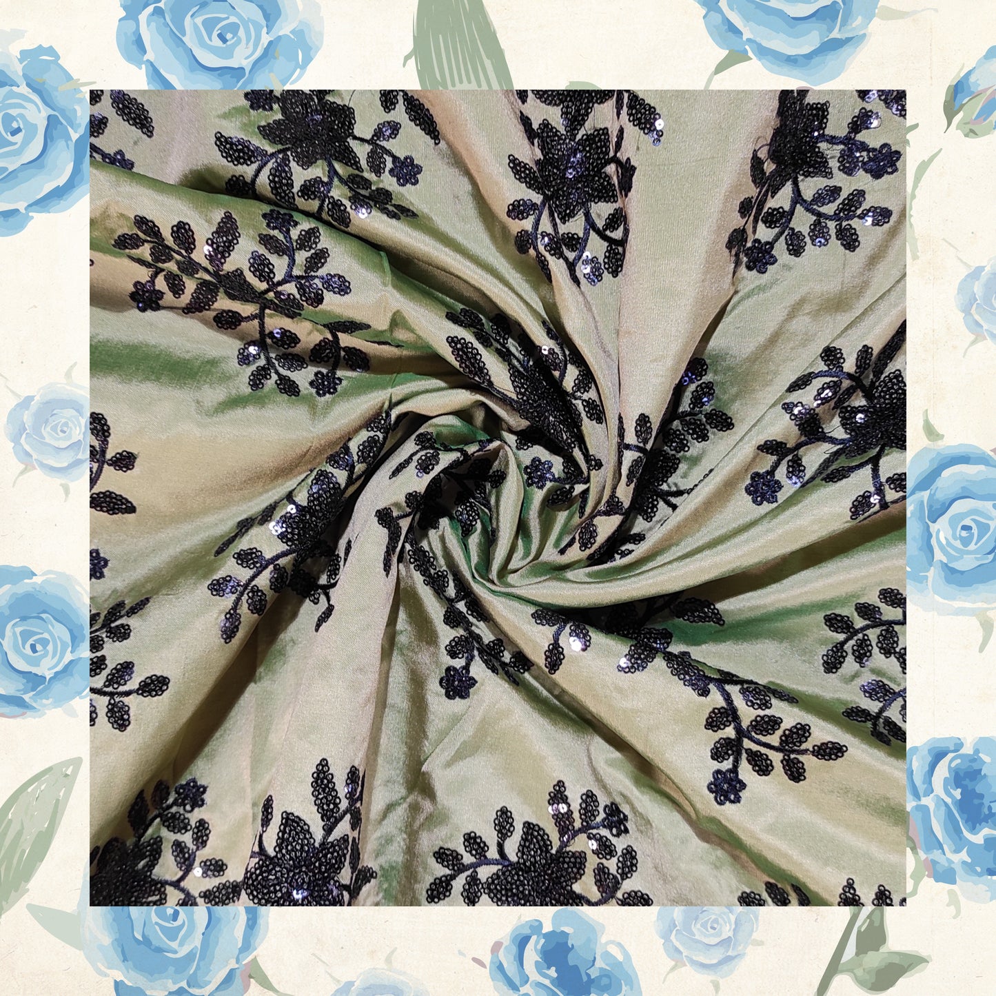 Black Sequence Embroidery On Tafetta
