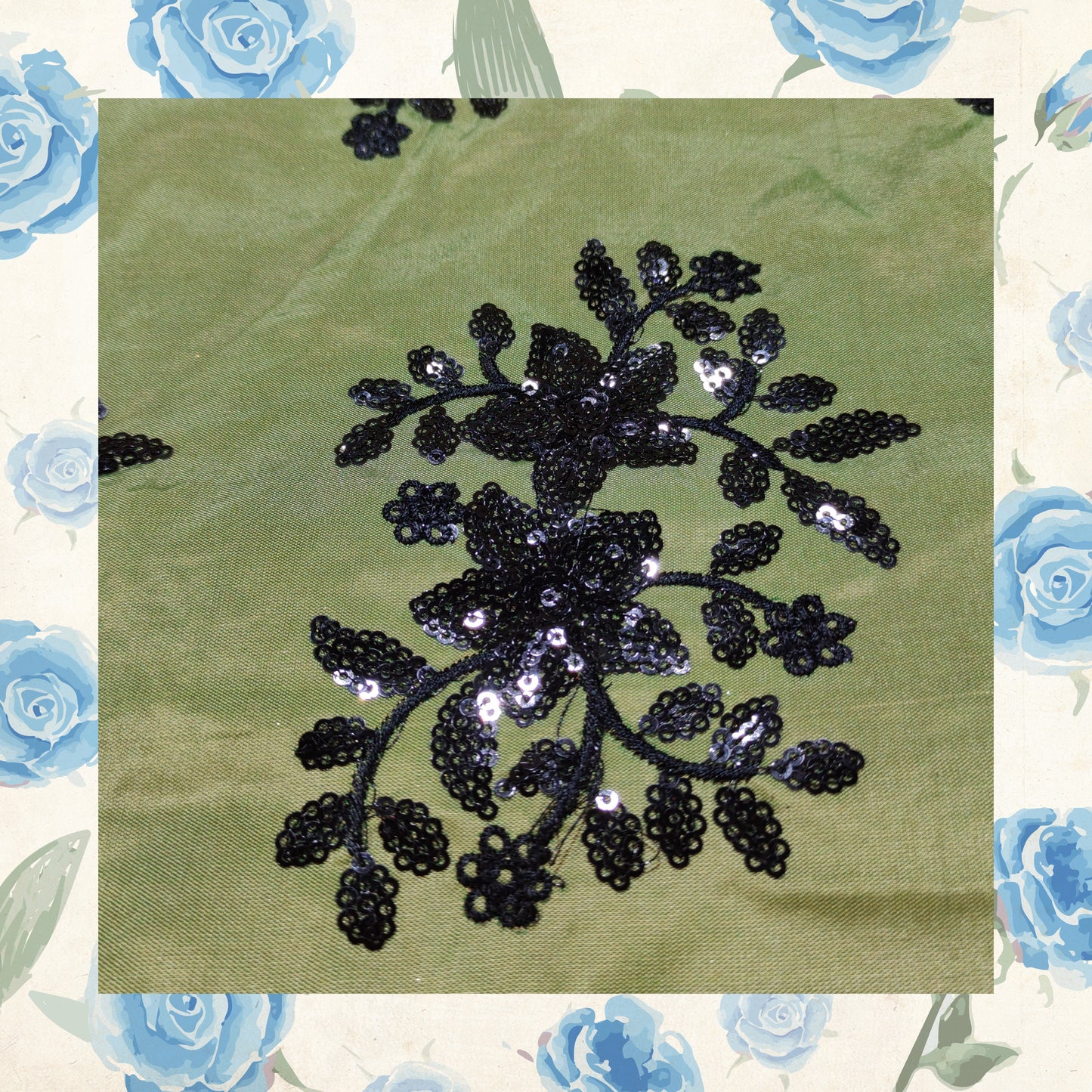 Black Sequence Embroidery On Tafetta