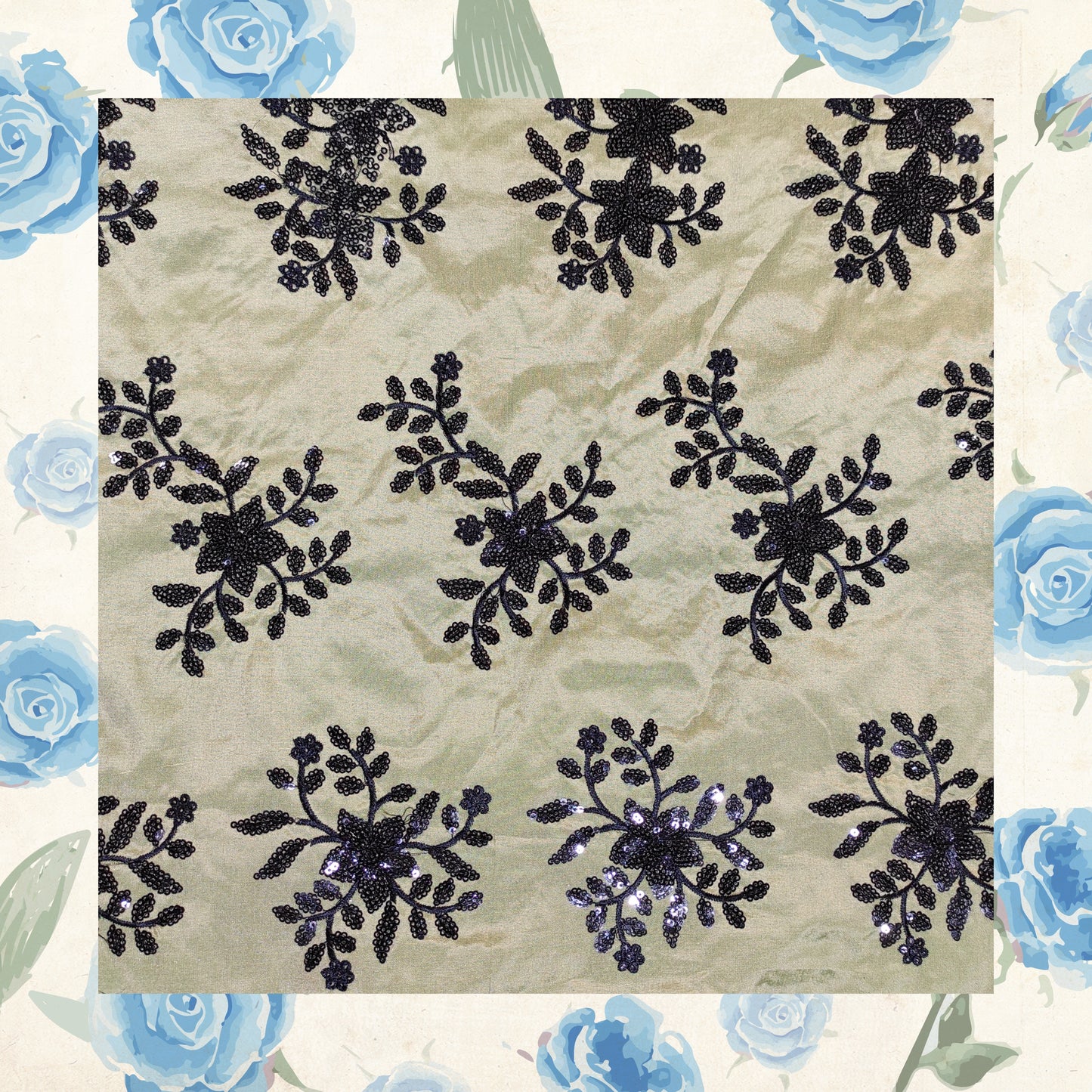 Black Sequence Embroidery On Tafetta