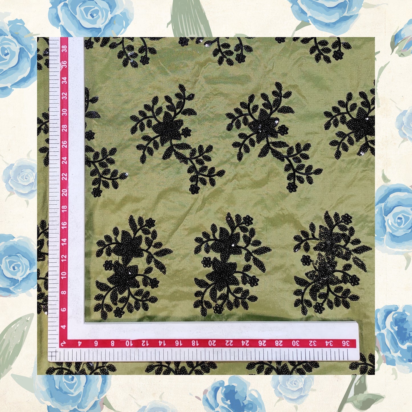 Black Sequence Embroidery On Tafetta