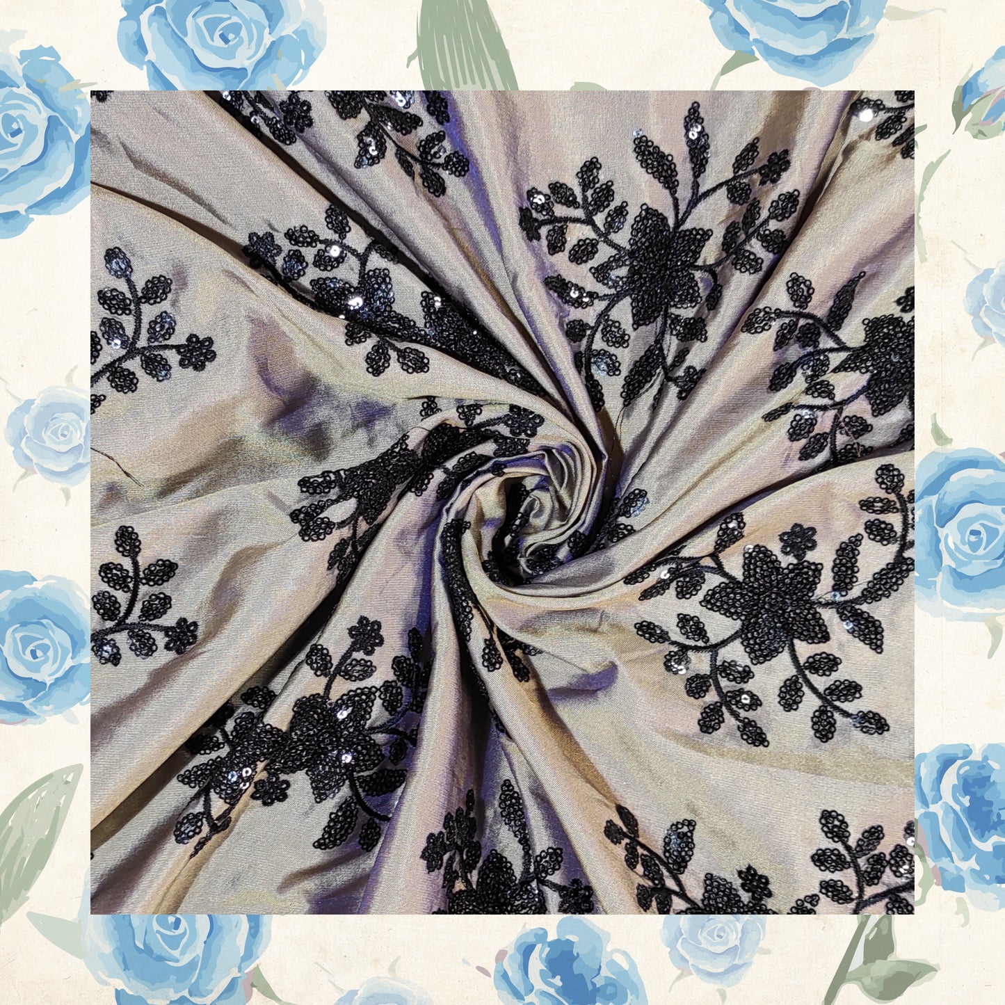 Black Sequence Embroidery On Tafetta