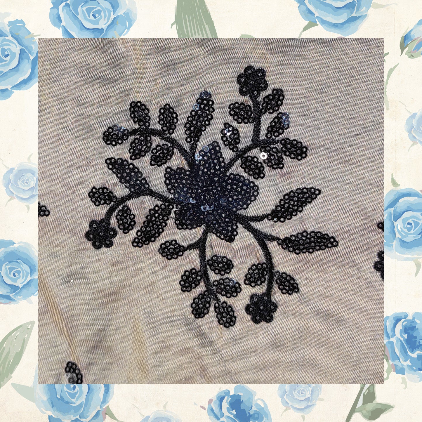 Black Sequence Embroidery On Tafetta